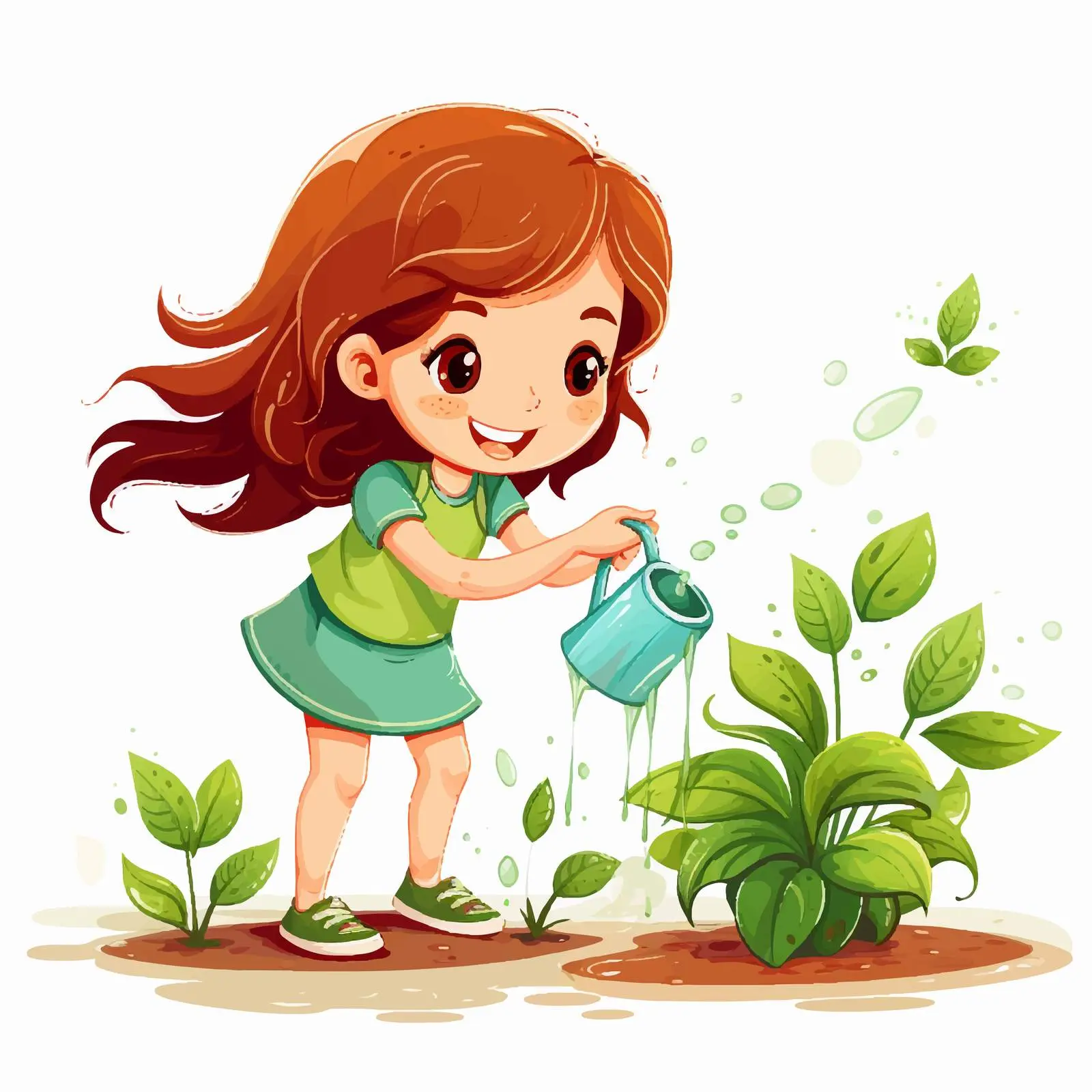Girl Watering Plants Vector Illustration — free download from Dotvec