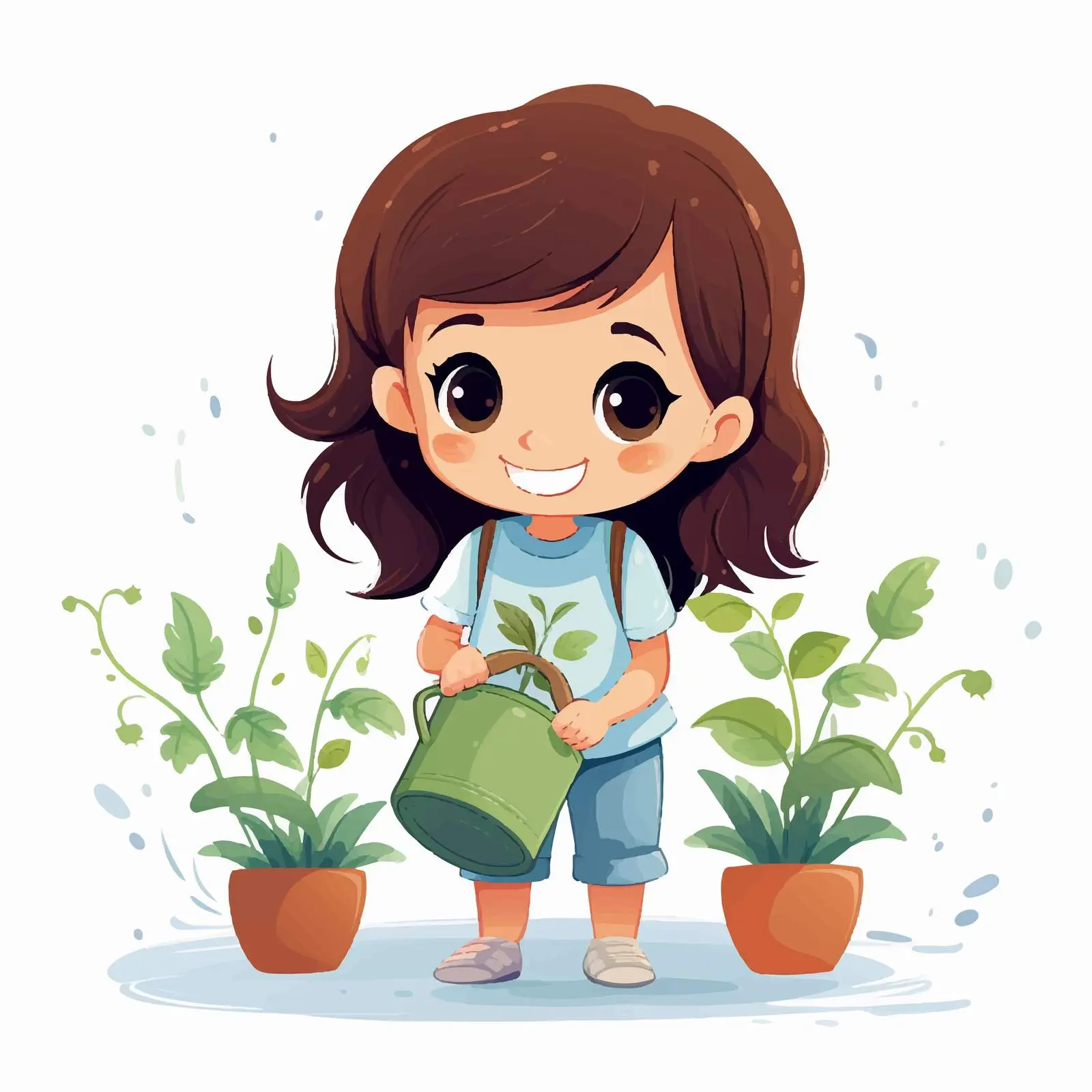 Girl Watering Plants Cartoon Vector Illustration — free download from Dotvec