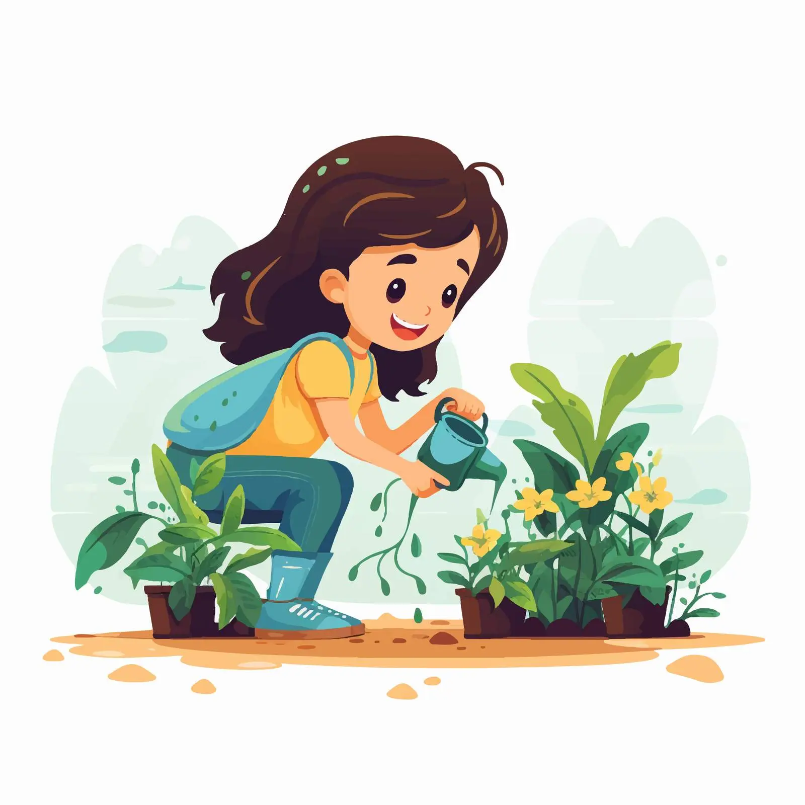 Girl Watering Plants Cartoon Vector Illustration — free download from Dotvec
