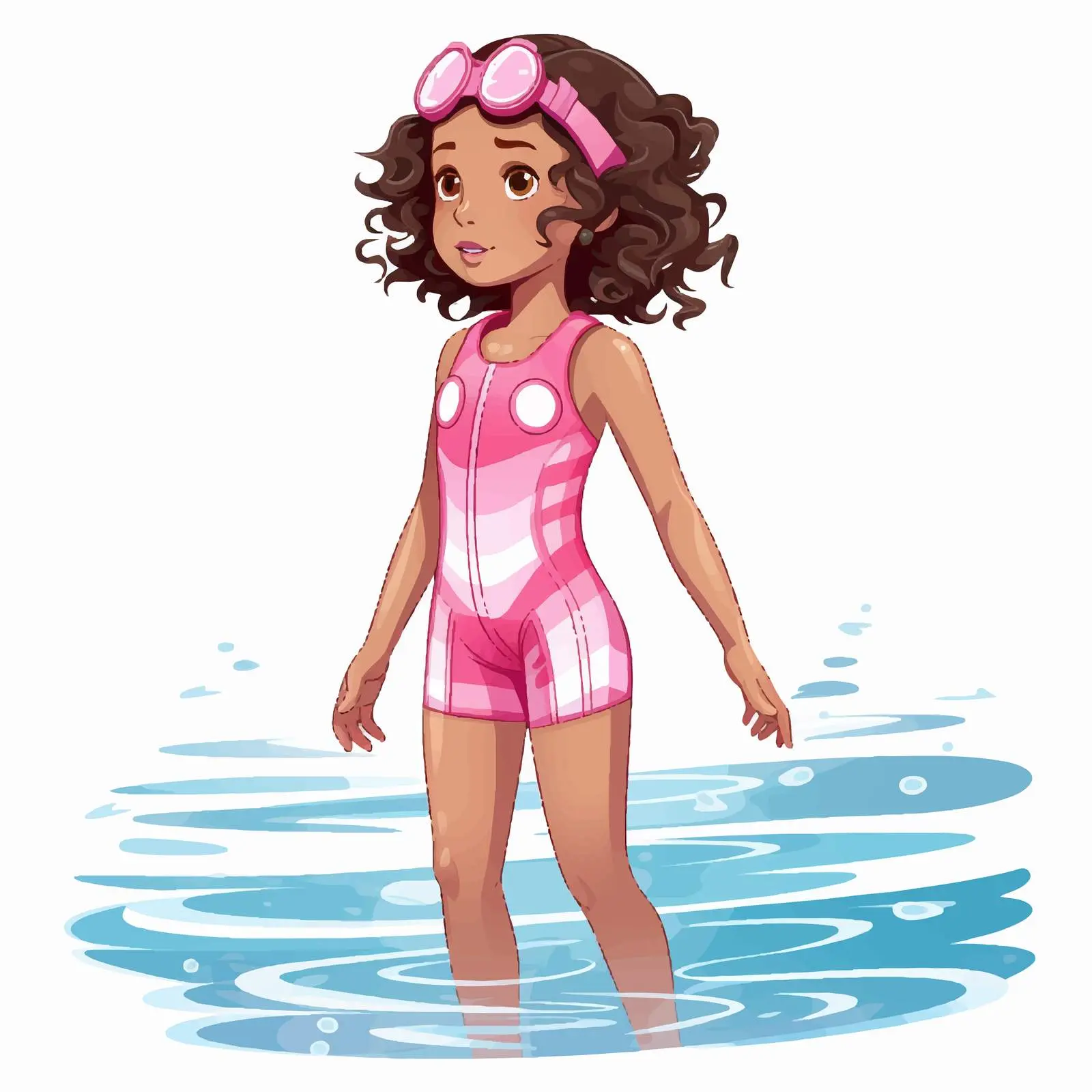 Girl in Pink Swimwear Swimming Illustration — free download from Dotvec