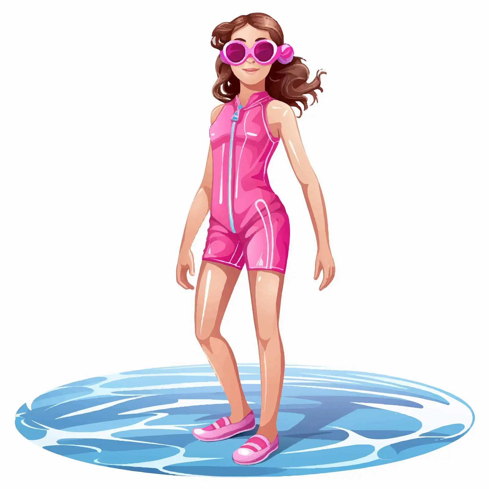 Girl in Pink Swimwear Swimming Illustration — free download from Dotvec