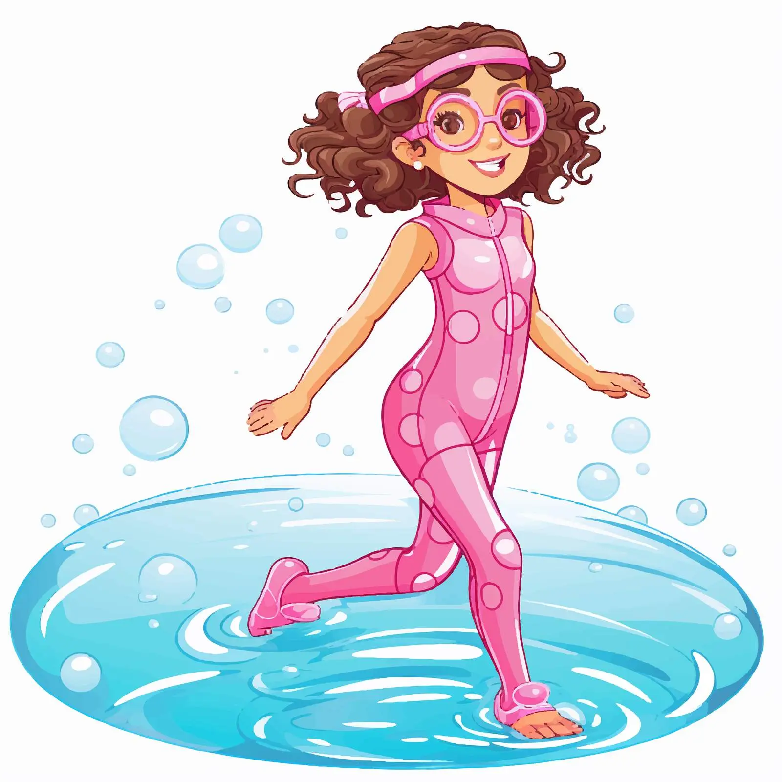 Girl in Pink Swimwear Swimming Illustration — free download from Dotvec
