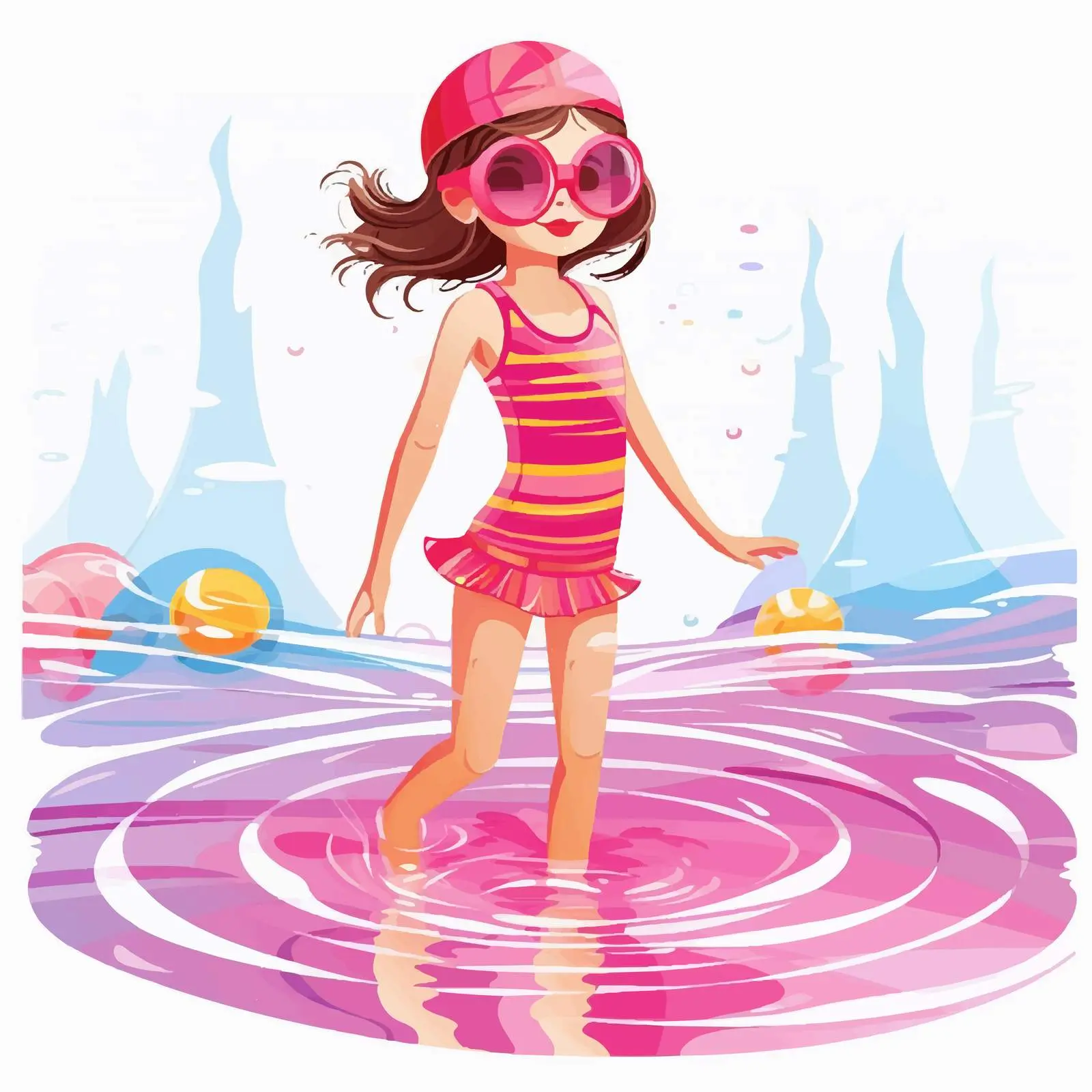 Girl in Pink Swimwear Swimming Vector Illustration — free download from Dotvec