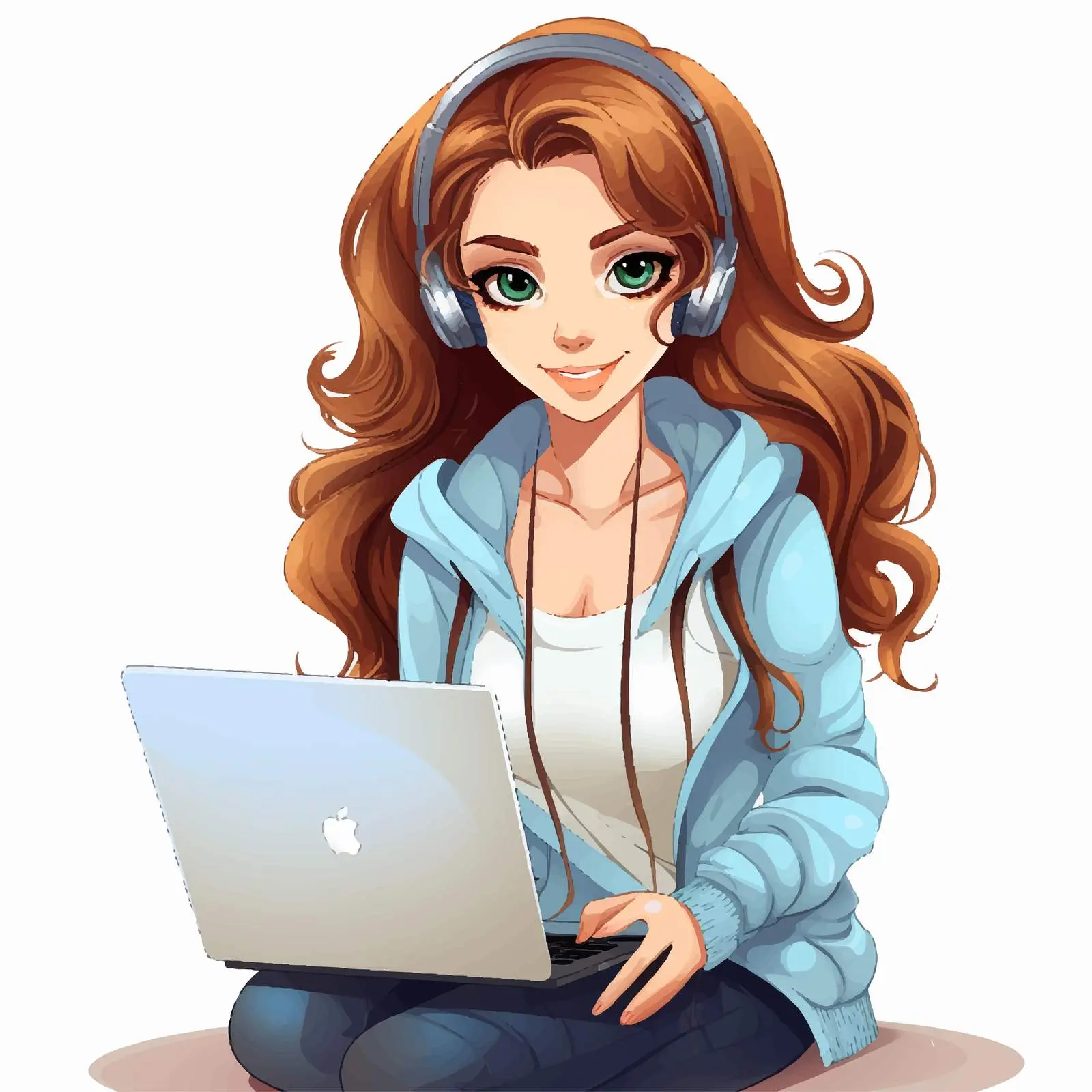 Girl Working with Laptop on White Background — free download from Dotvec