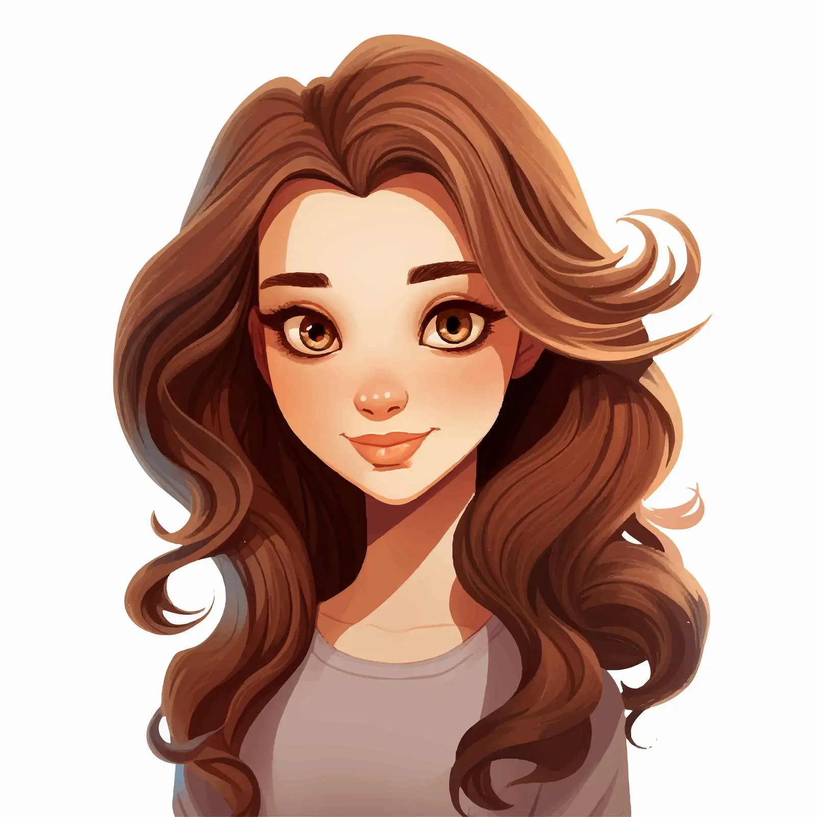 Cute Cartoon Girl with Brown Hair Illustration — free download from Dotvec