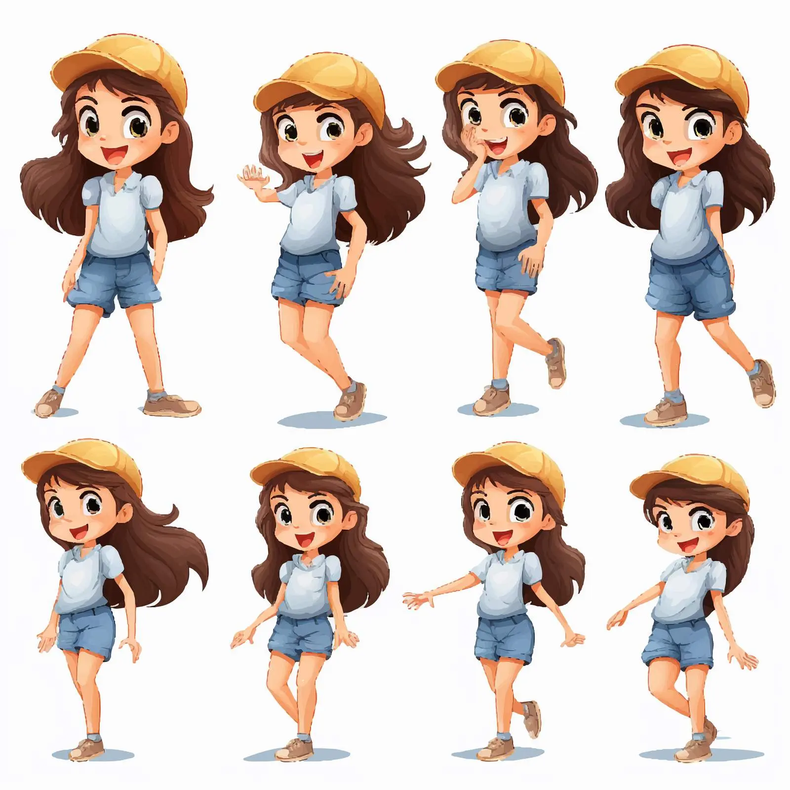 Girl in Various Poses on White Background — free download from Dotvec