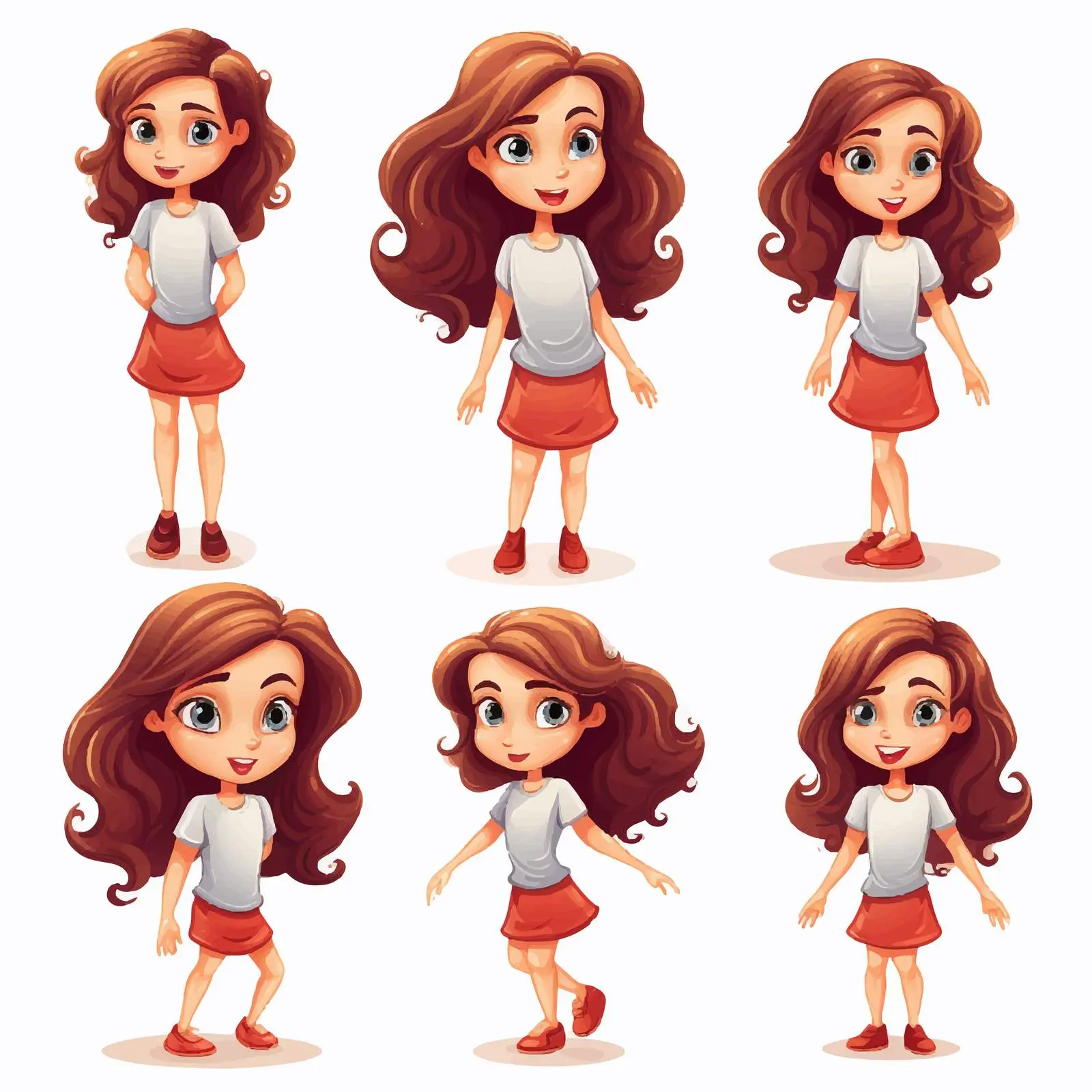 Girl Silhouette in Various Poses on White Background – free filling image from Dotvec