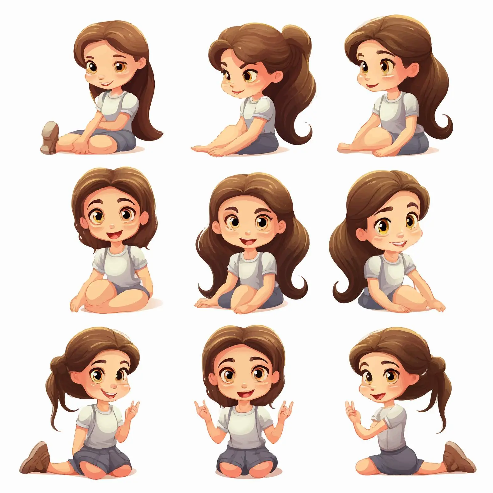 Girl in Various Poses on White Background — free download from Dotvec