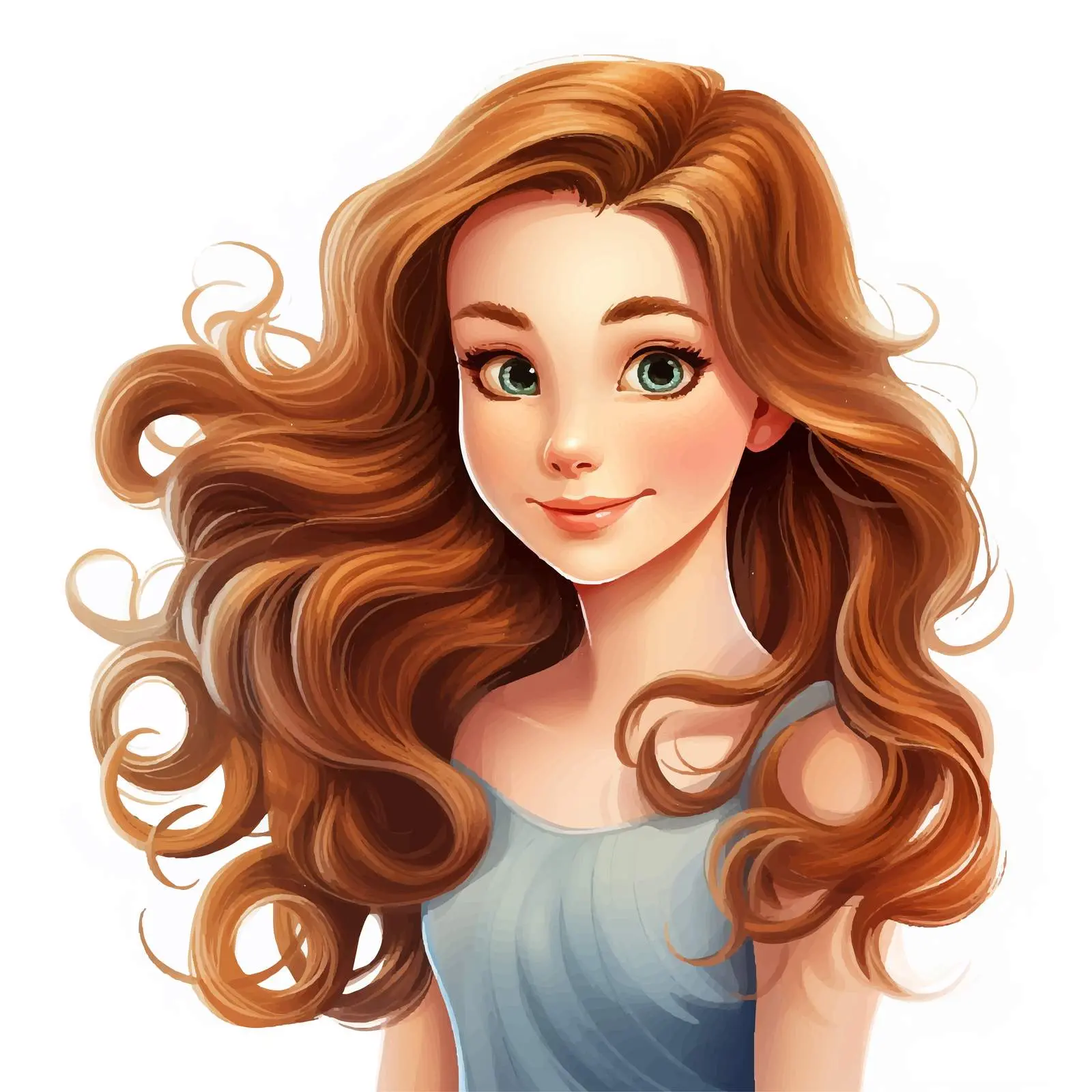 Girl with Long Wavy Hair Vector Illustration — free download from Dotvec