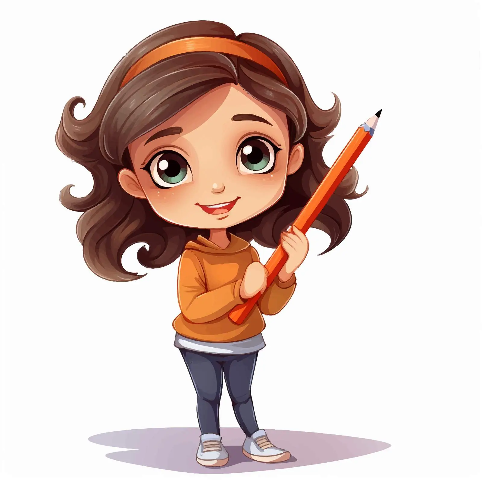 Girl Writing with Pencil on White Background — free download from Dotvec