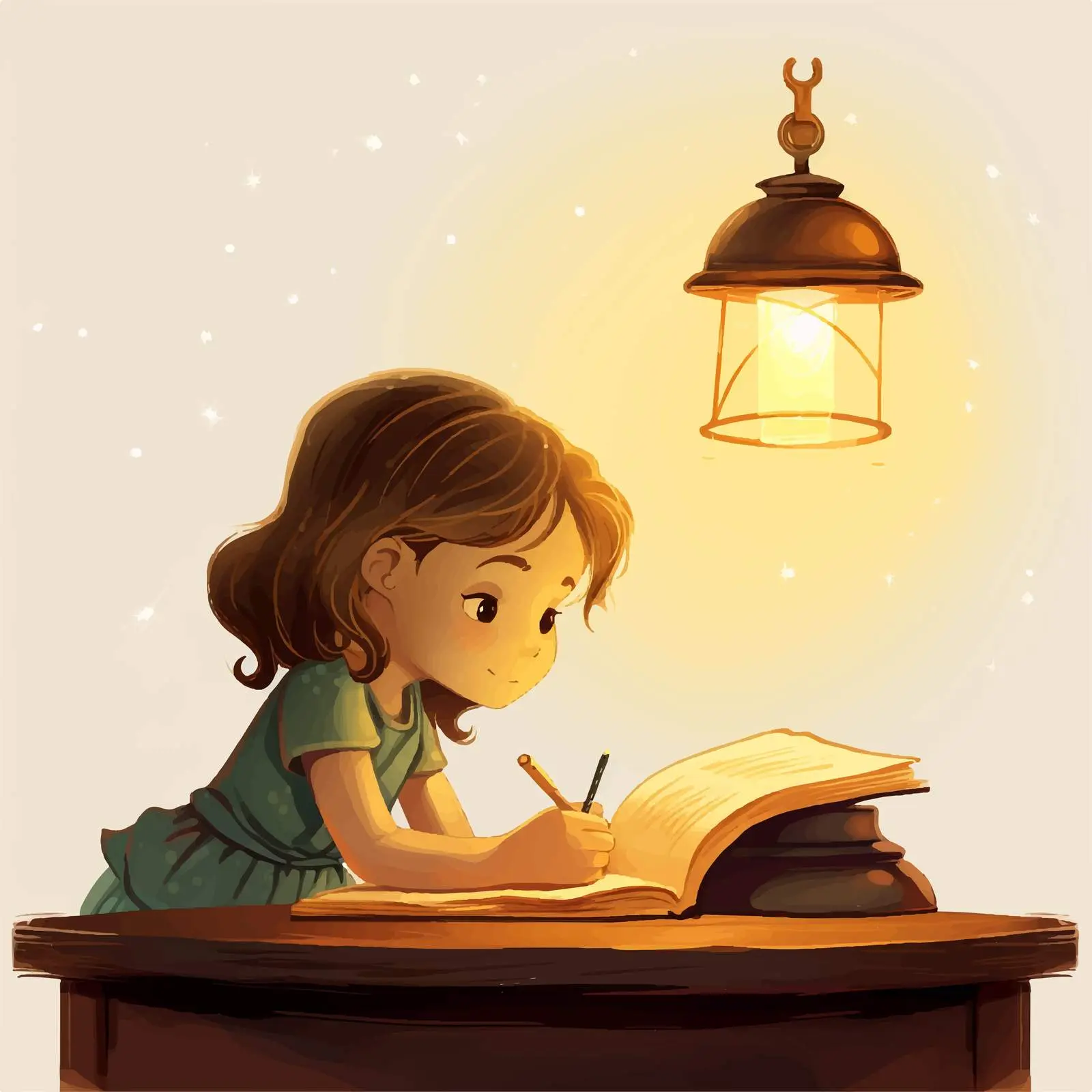 Girl Writing Under a Lampshade - Vector Art — free download from Dotvec