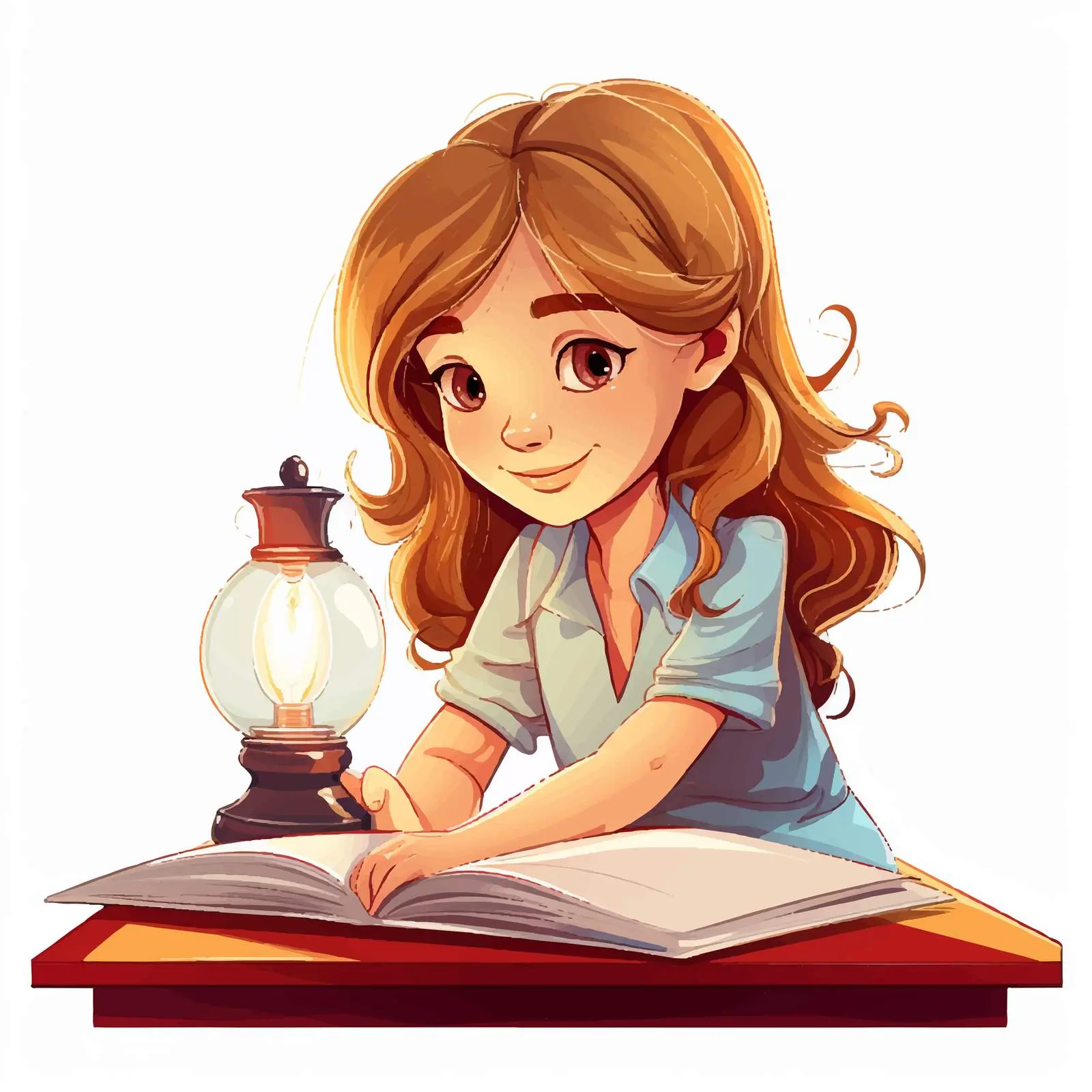 Girl Writing Under a Lampshade Illustration — free download from Dotvec