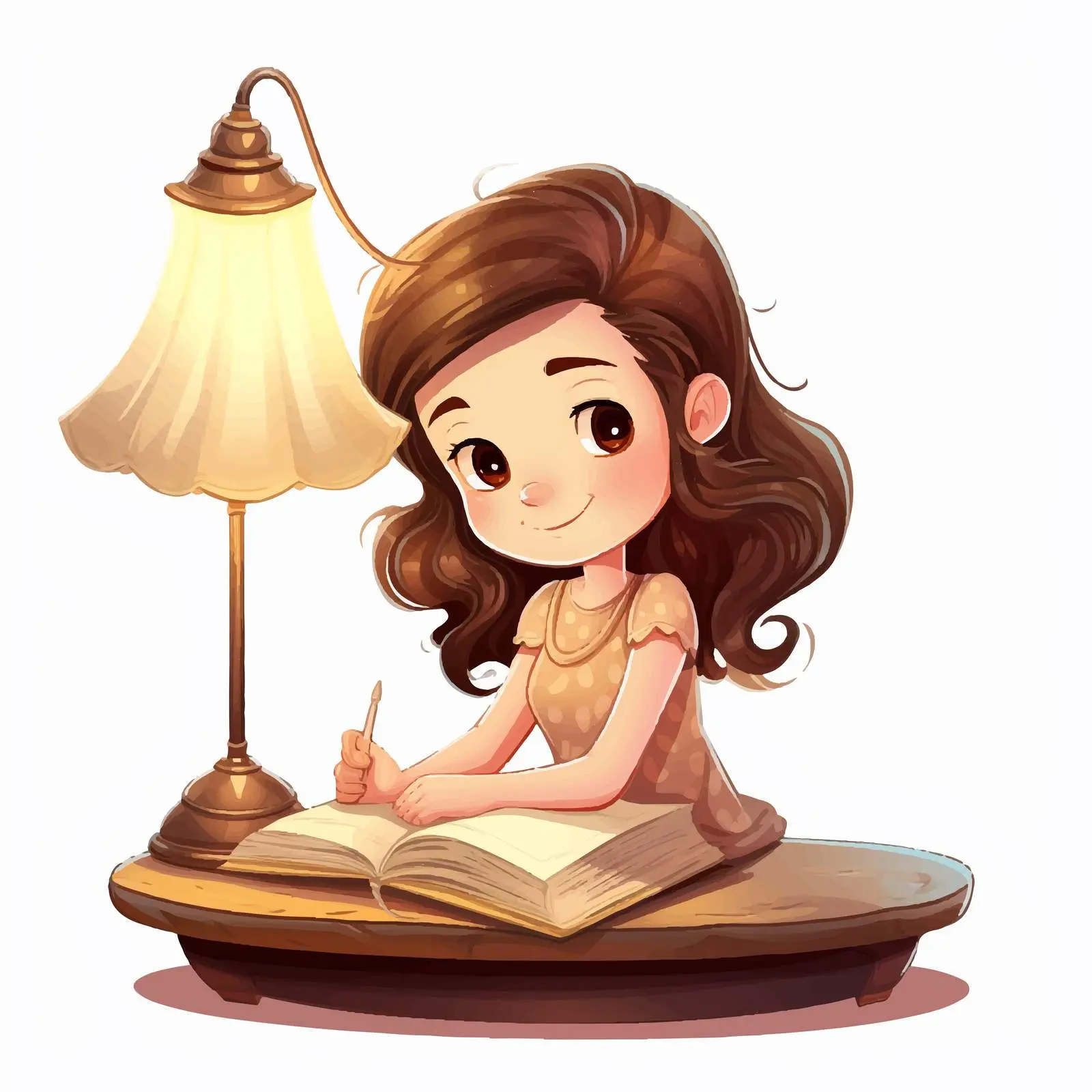 Girl Writing Under a Lampshade Vector — free download from Dotvec