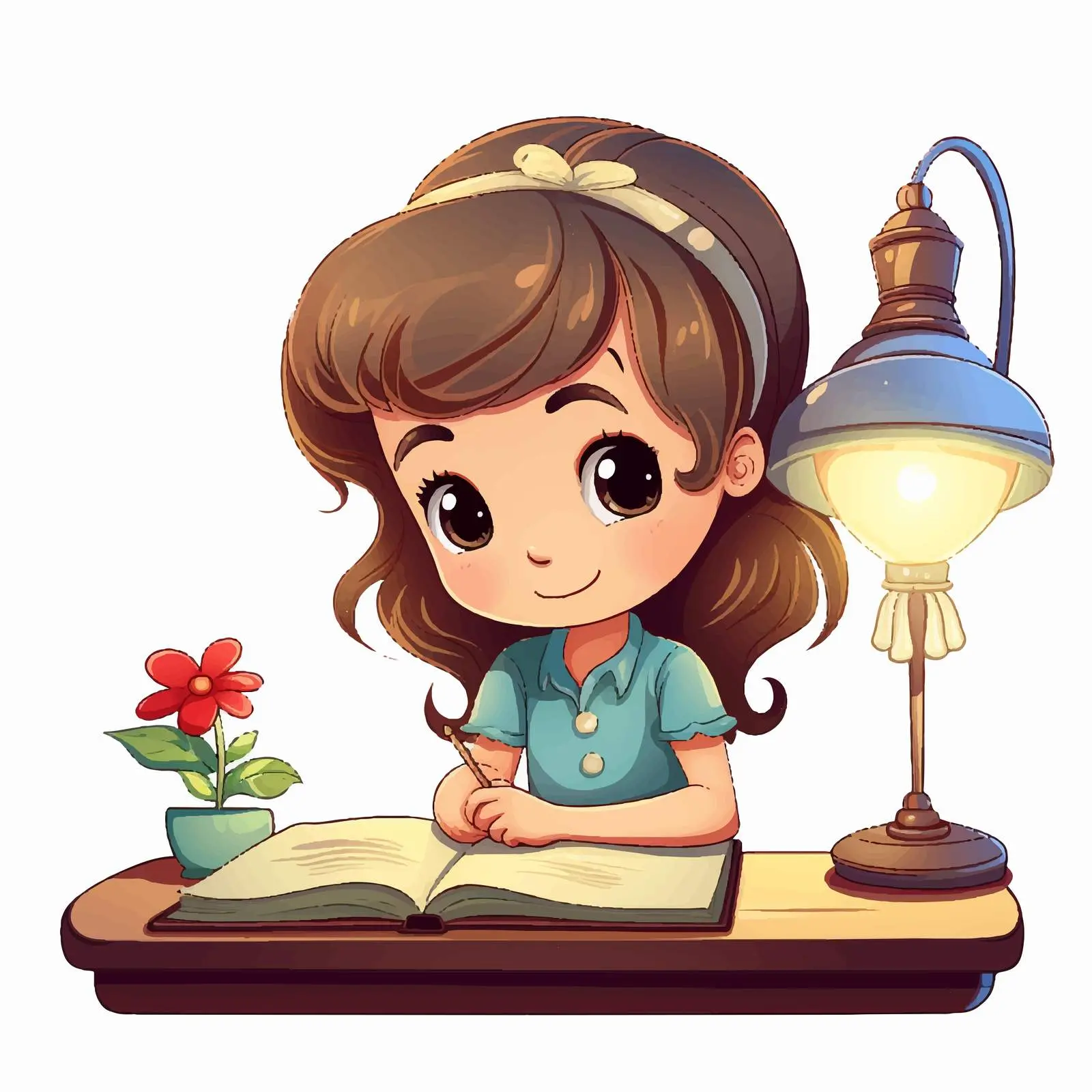 Girl Writing Under Lampshade Vector Illustration — free download from Dotvec
