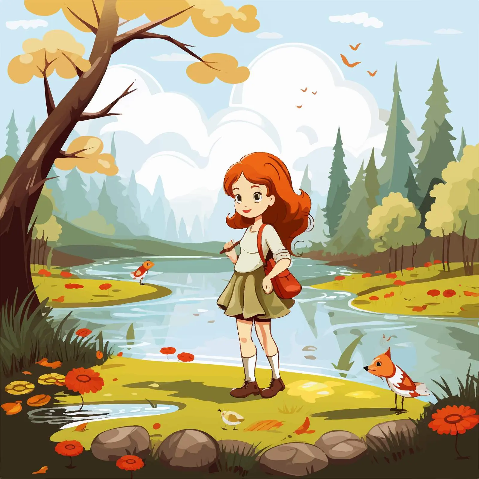 Girls in Nature Vector Illustration — free download from Dotvec