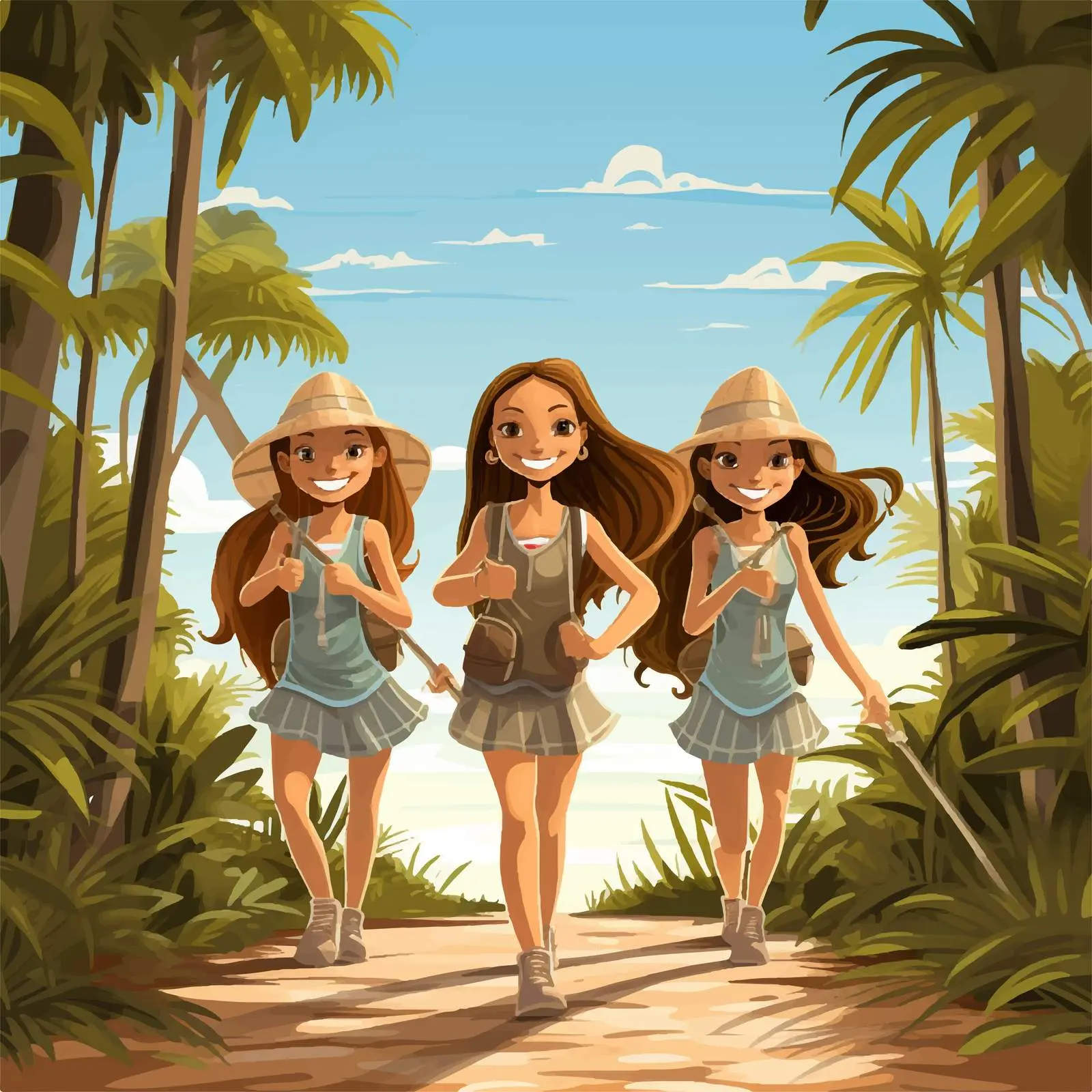 Girls in Beautiful Nature Vector Illustration — free download from Dotvec