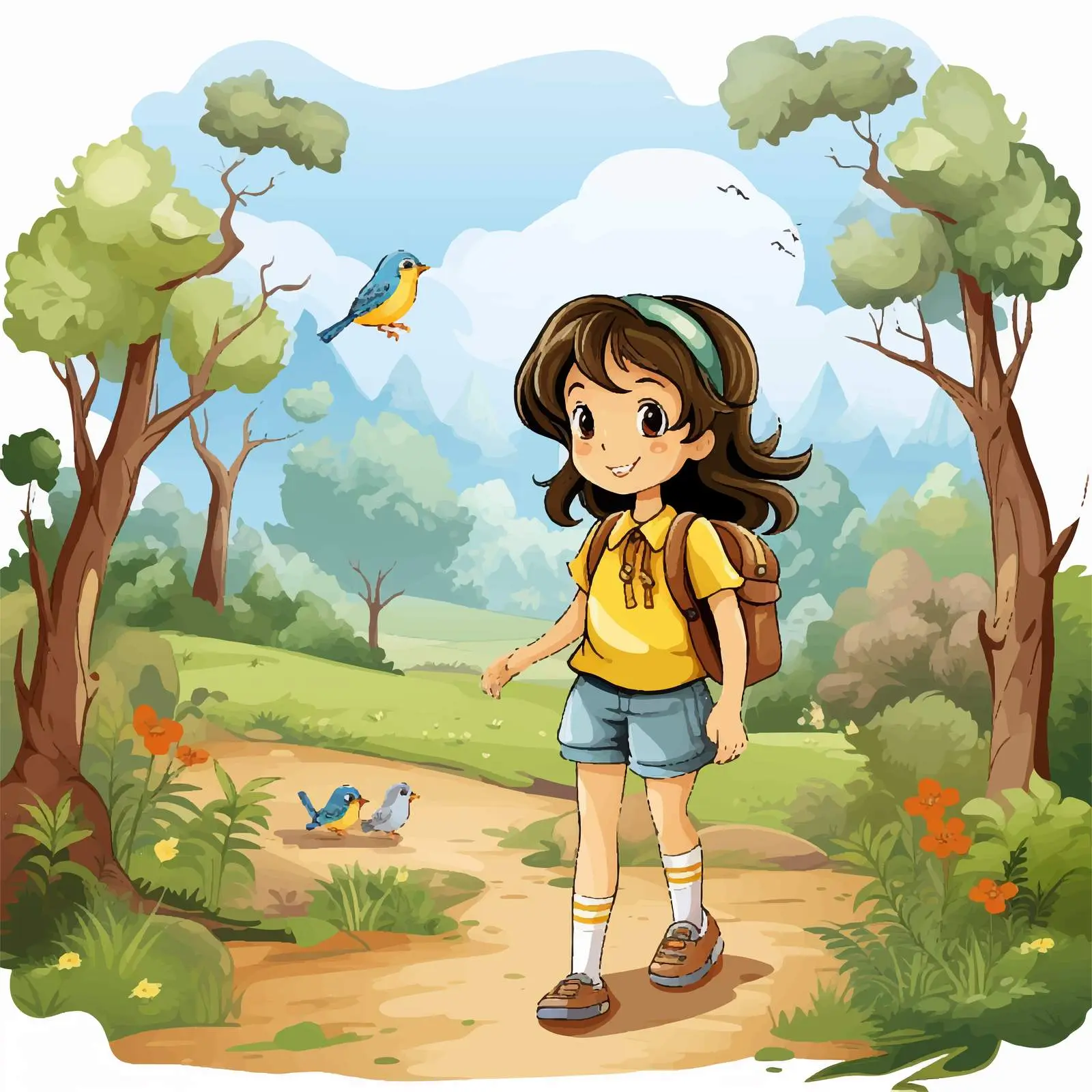 Girls in Beautiful Nature Vector Illustration — free download from Dotvec
