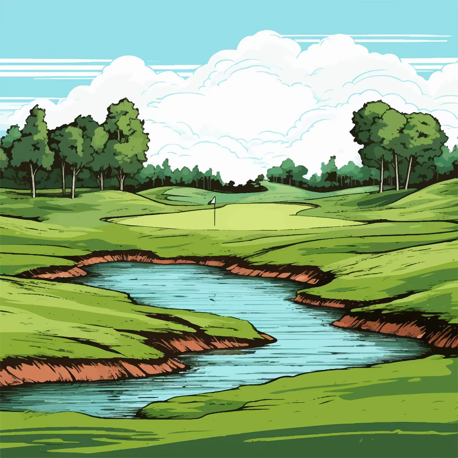Cartoon Illustration of a Golf Course — free download from Dotvec