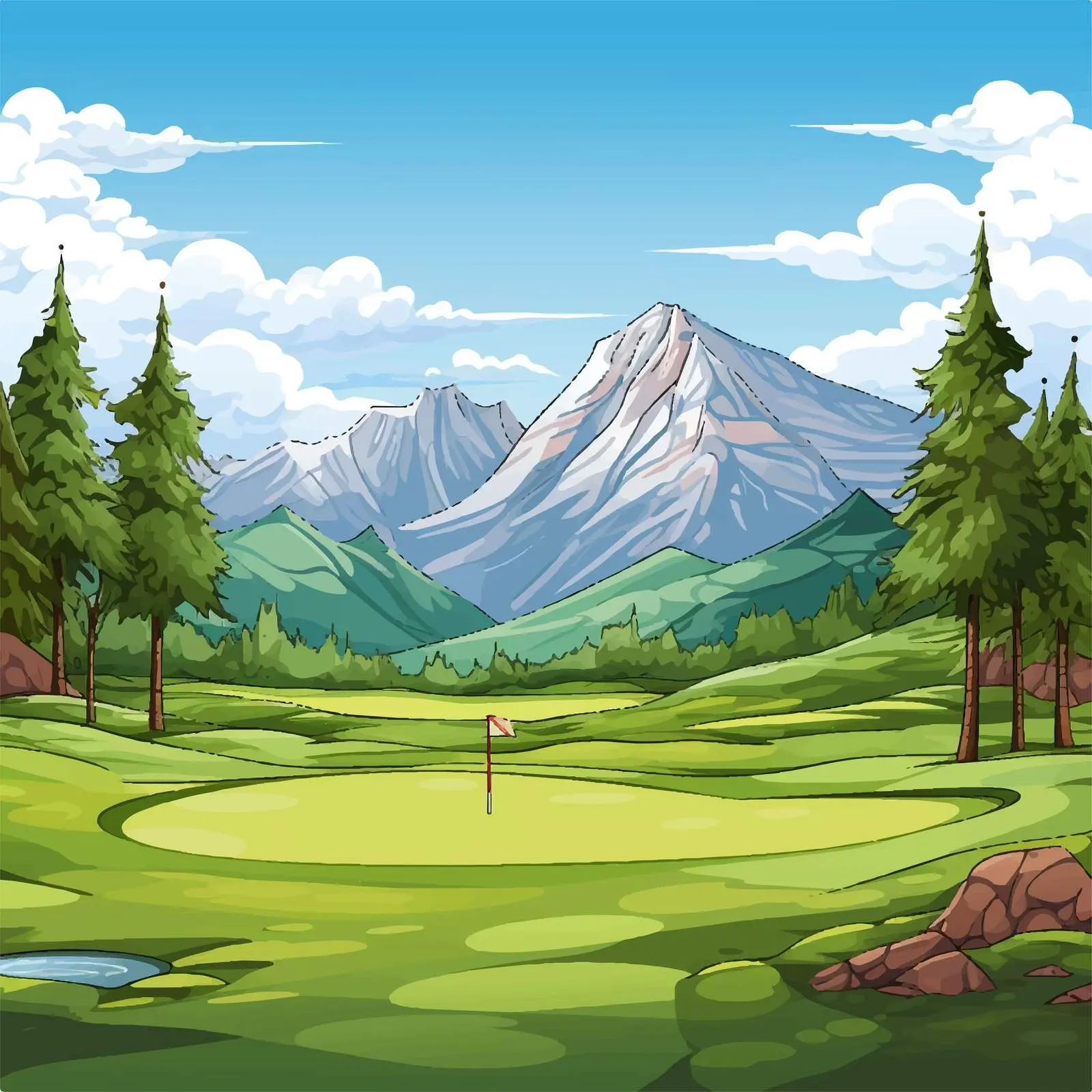 Mountain-Backed Golf Course Illustration – free course image from Dotvec