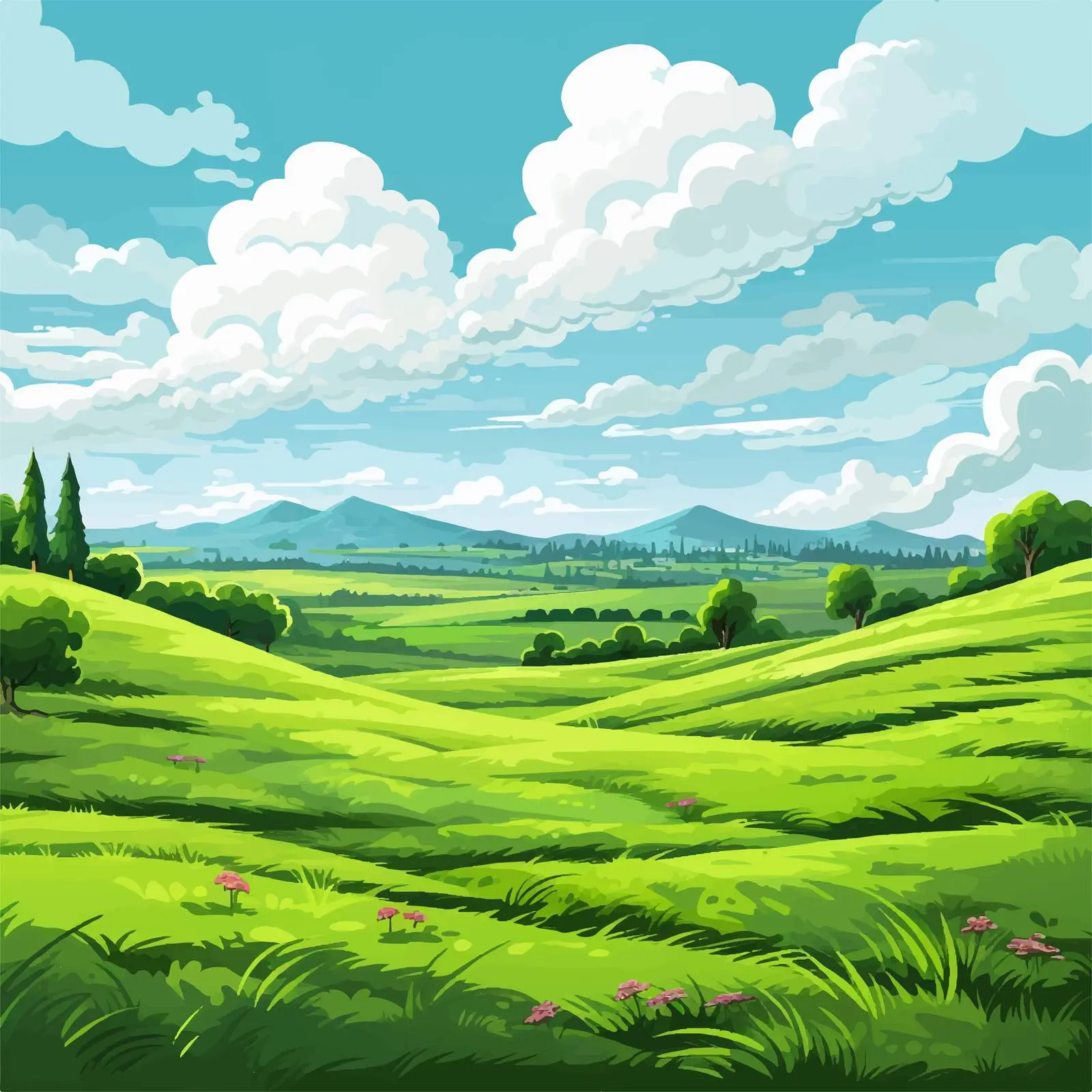 Vibrant Cartoon Green Field Vector Illustration — free download from Dotvec