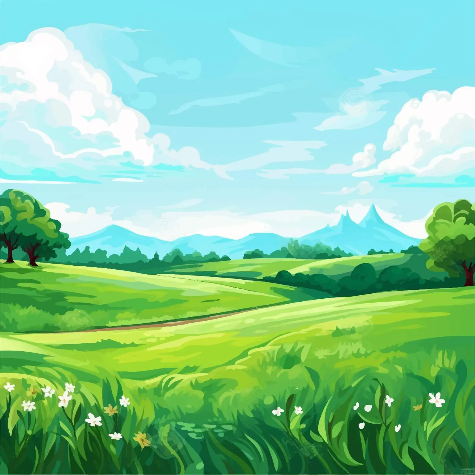 Cartoon Illustration of a Green Field – free verdant image from Dotvec