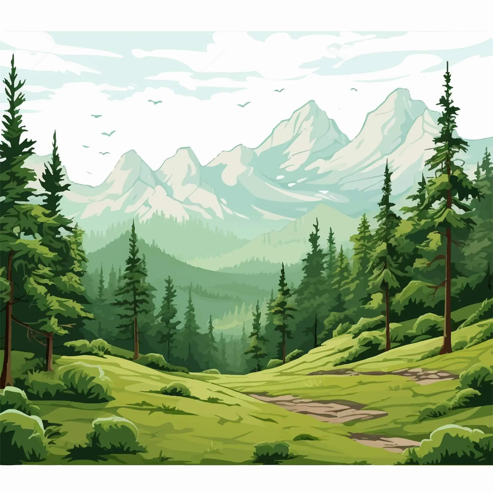 Lush Green Forest in Majestic Mountains — free download from Dotvec