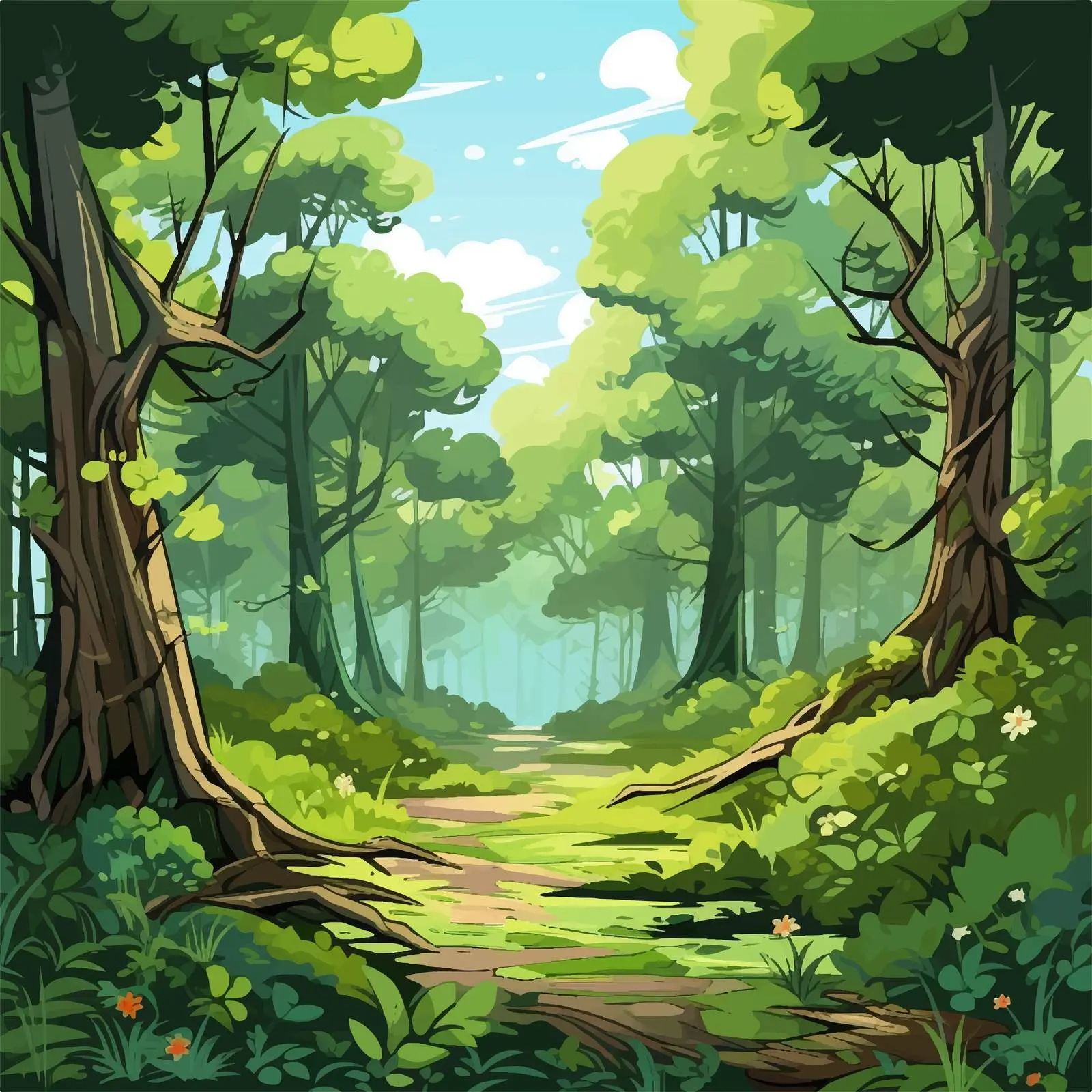Cartoon Illustration of a Green Forest Vector — free download from Dotvec