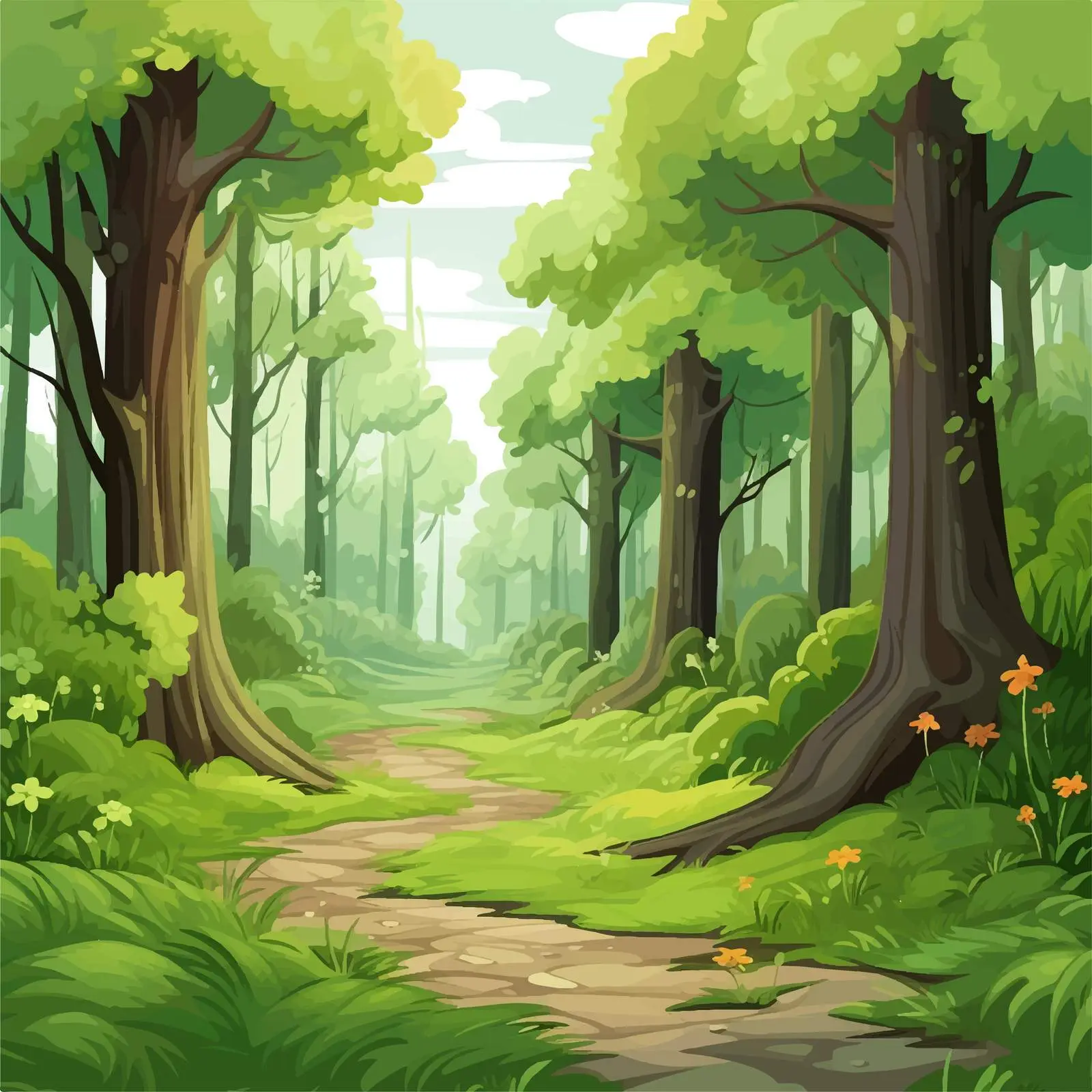 Cartoon Green Forest Vector Illustration — free download from Dotvec