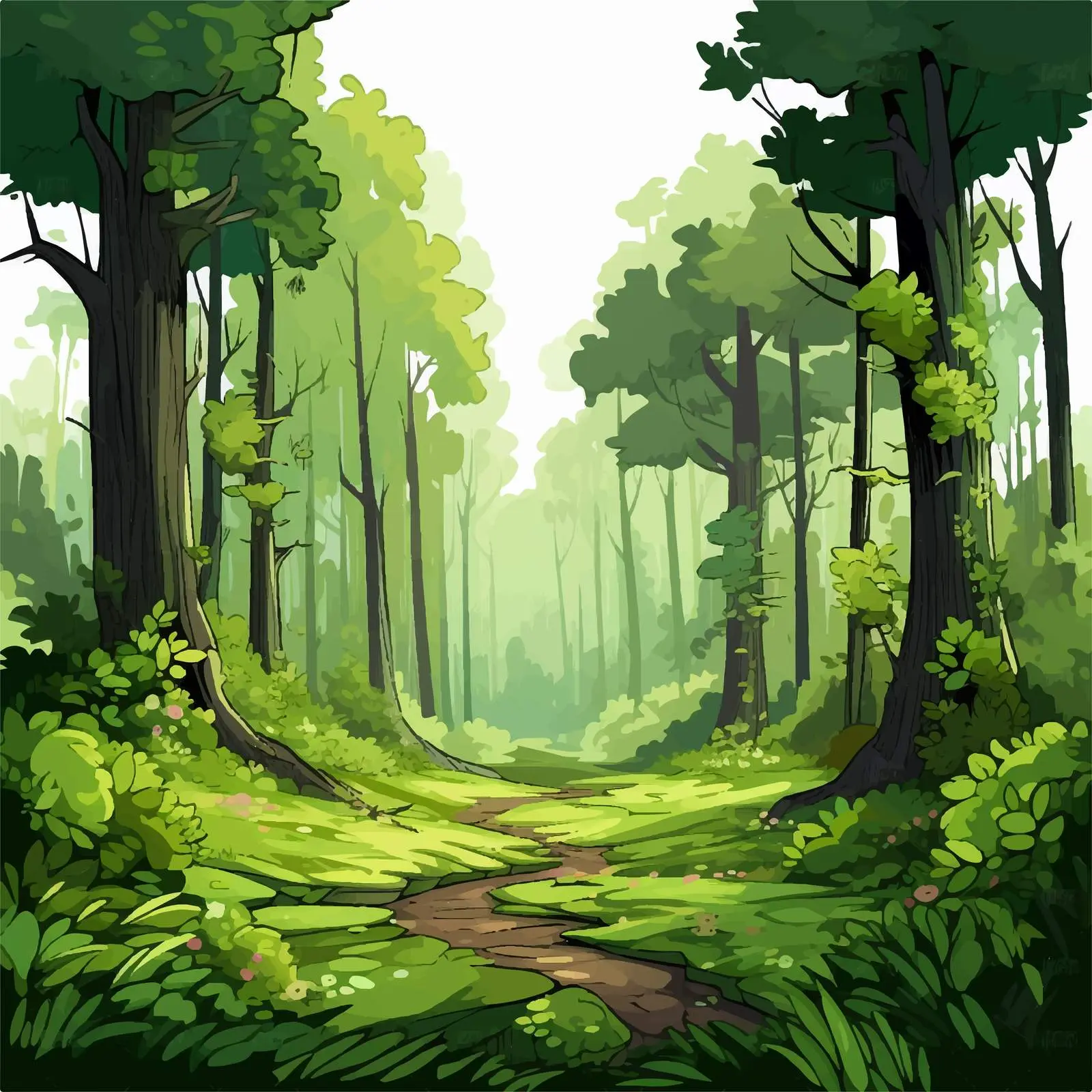 Cartoon Green Forest Vector Illustration — free download from Dotvec