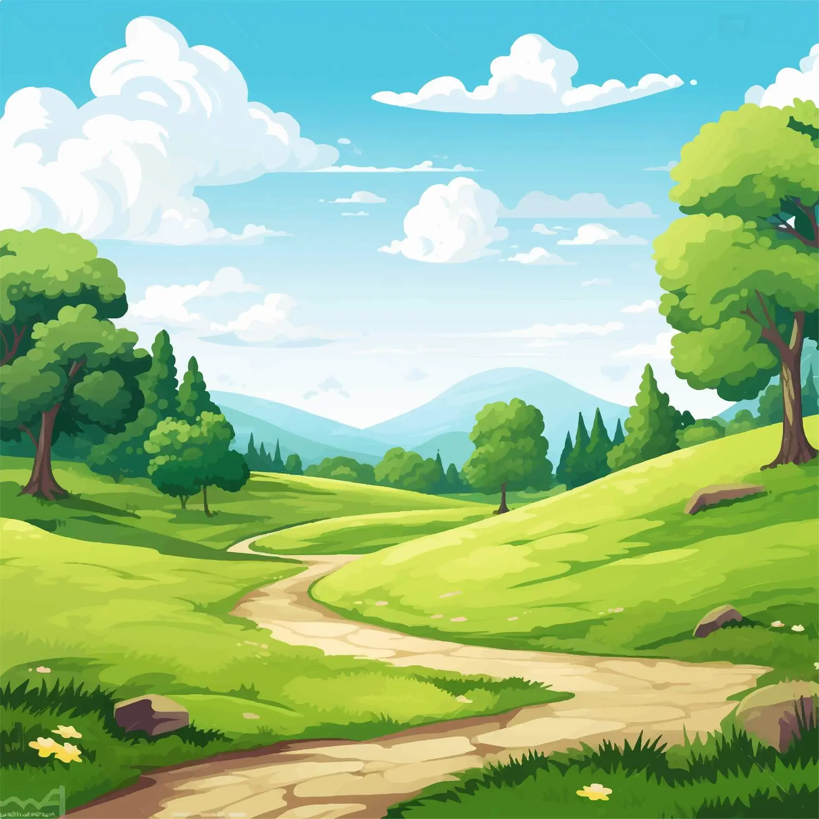 Scenic Green Landscape with Road Illustration — free download from Dotvec