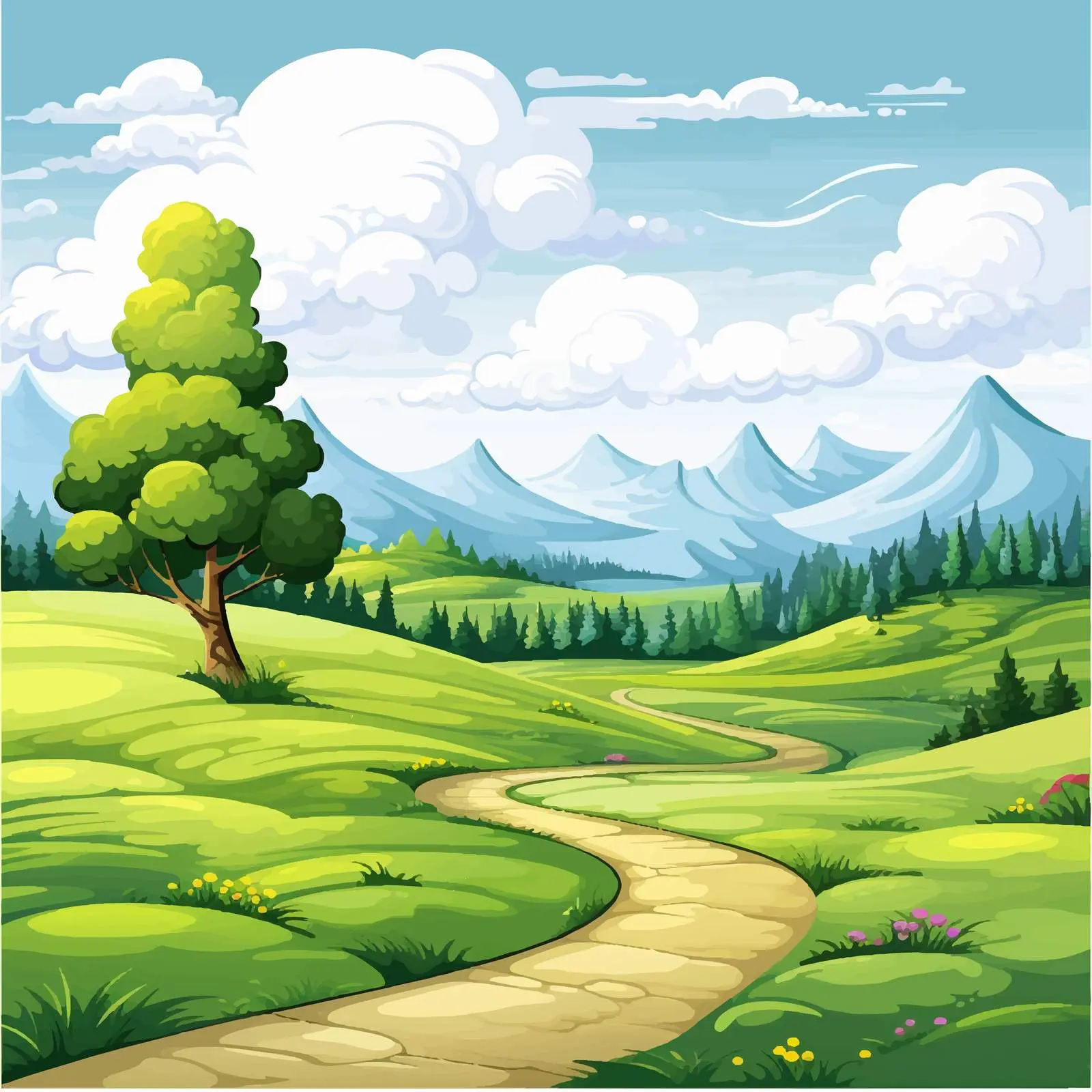 Green Landscape with Road Vector Illustration – free green landscape image from Dotvec