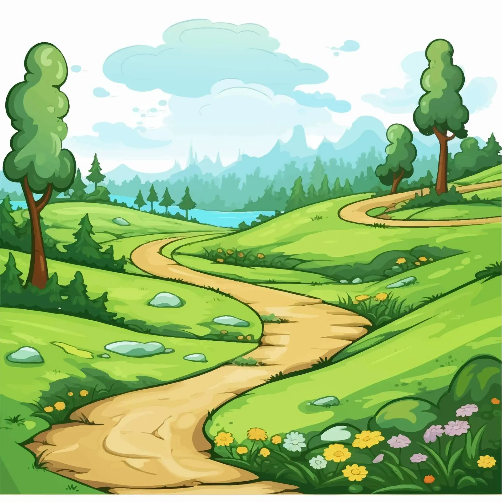 Green Landscape with Road Vector Illustration — free download from Dotvec