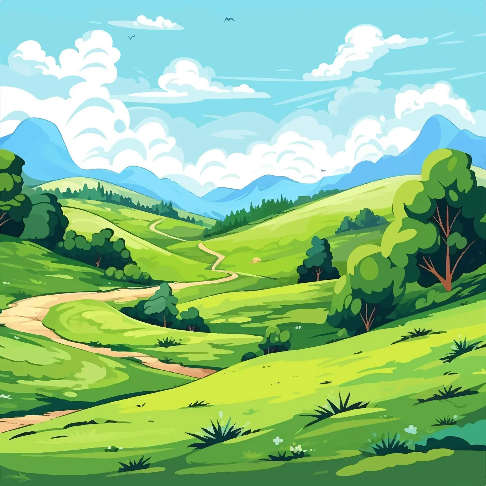 Green Landscape Illustration on Blue Background – free green landscape image from Dotvec