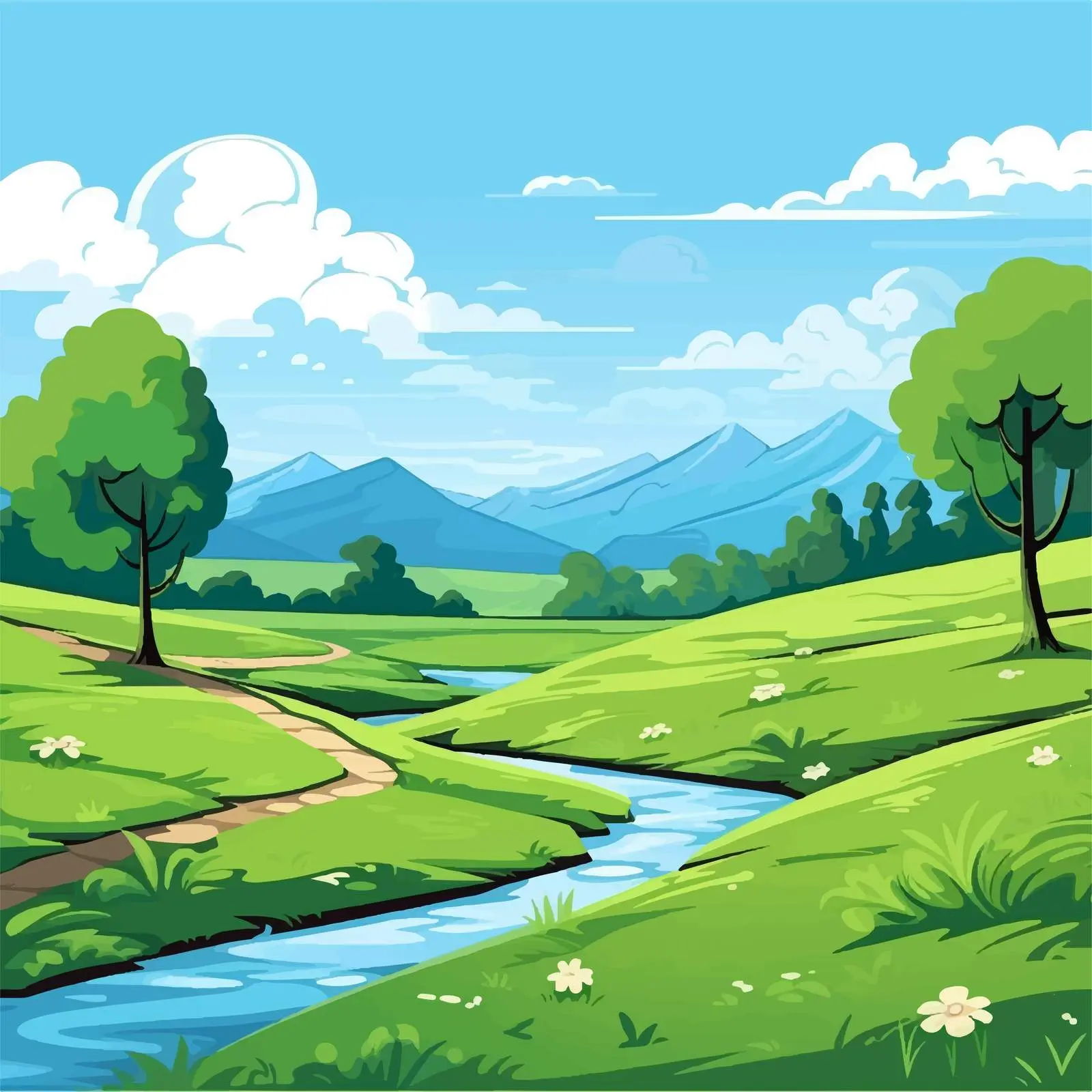 Green Landscape Illustration on Blue Background – free green landscape image from Dotvec