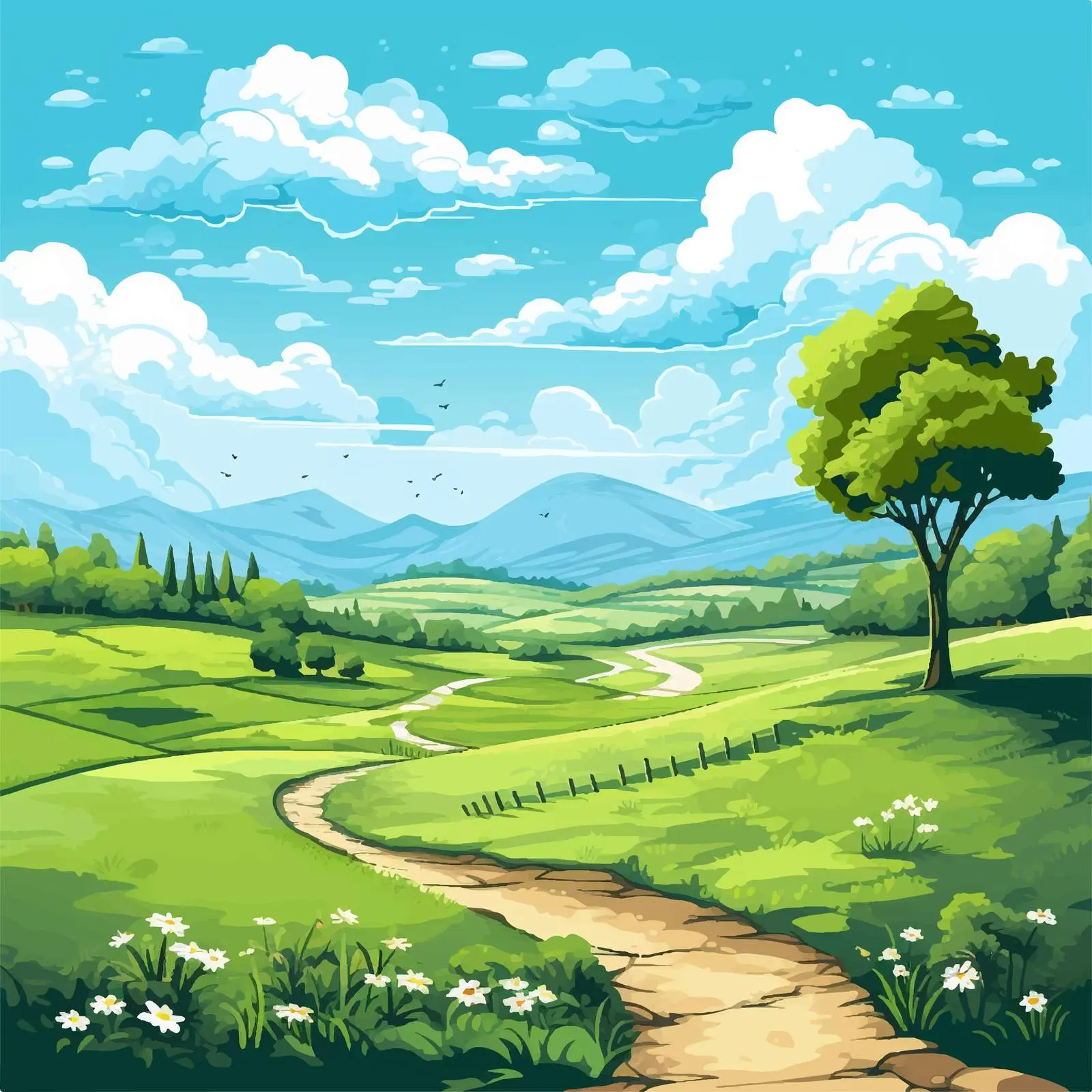 Green Landscape Vector on Blue Background – free green landscape image from Dotvec