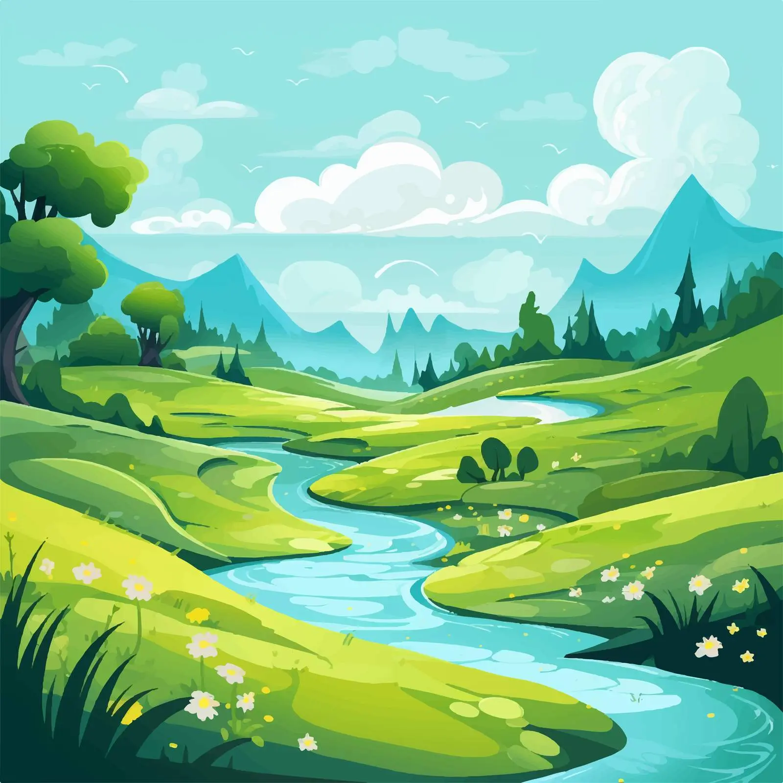 Green Landscape Illustration on Blue Background – free green landscape image from Dotvec