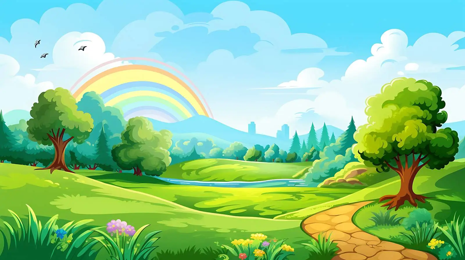 Serene Landscape with Rainbow Illustration — free download from Dotvec