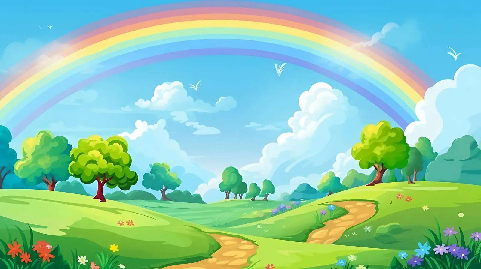 Serene Green Landscape with Rainbow — free download from Dotvec
