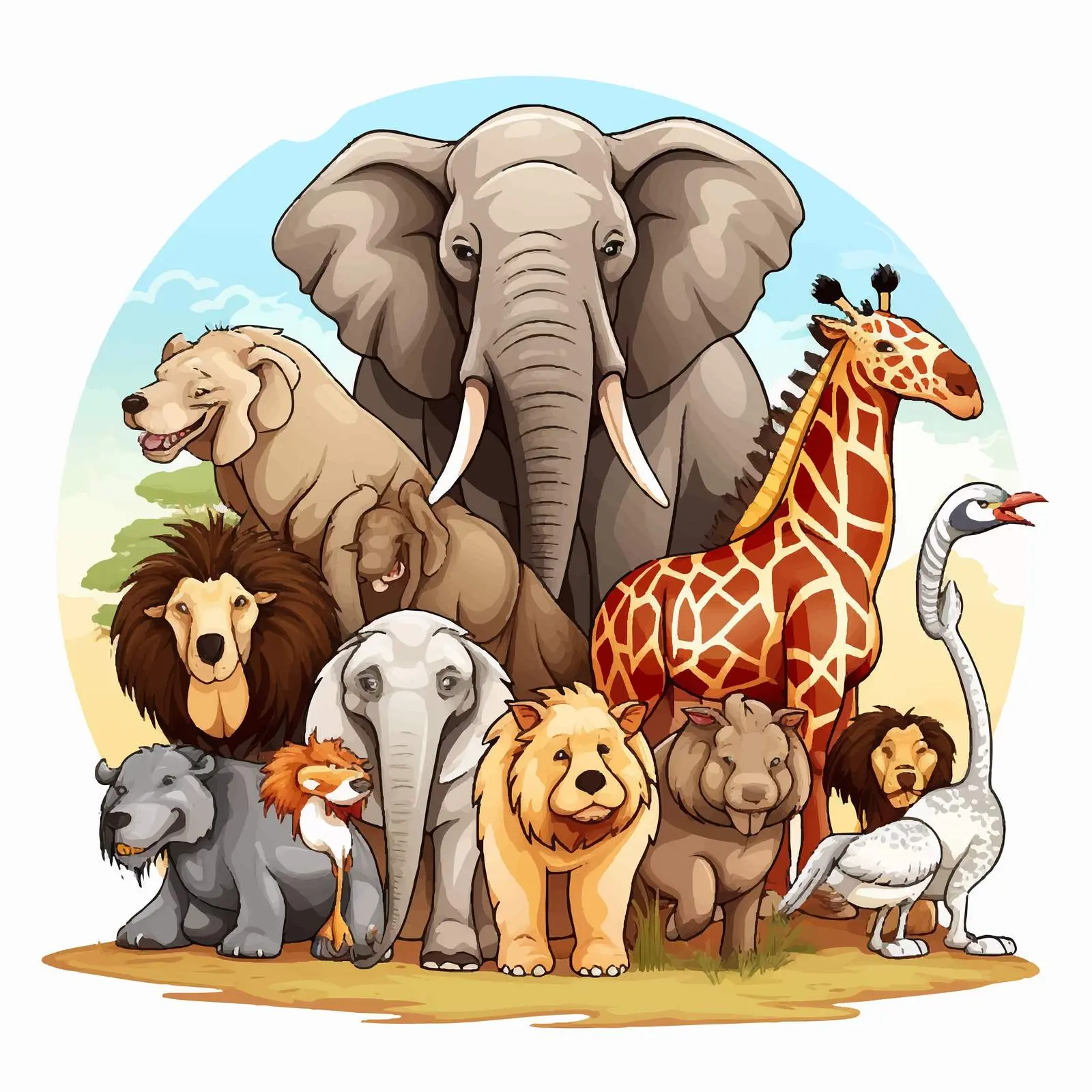 African Wildlife Vector Illustration – free caricature image from Dotvec