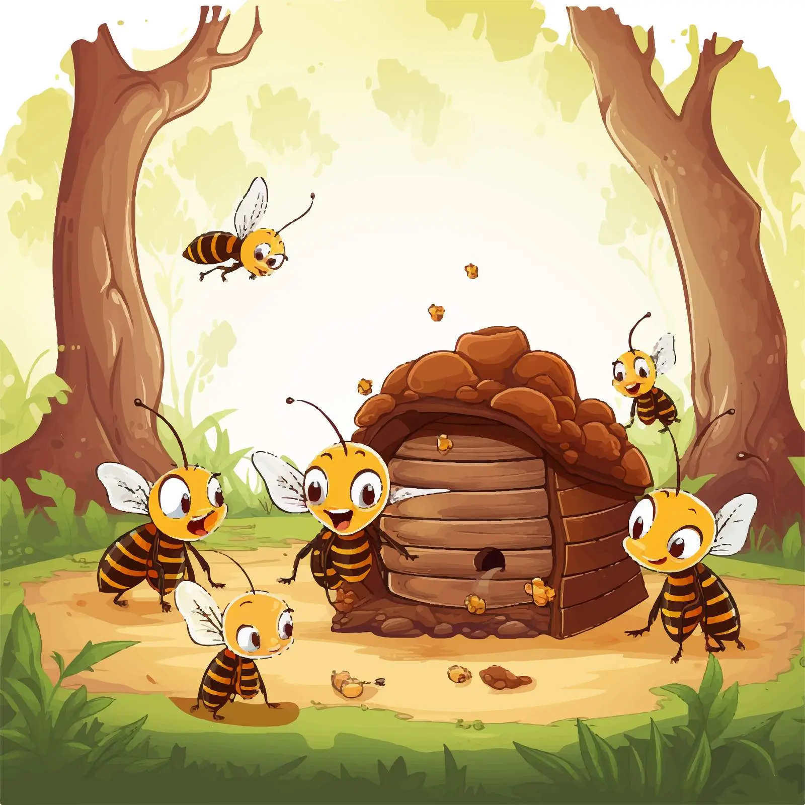 Ants and Beehive in Forest Vector Illustration — free download from Dotvec