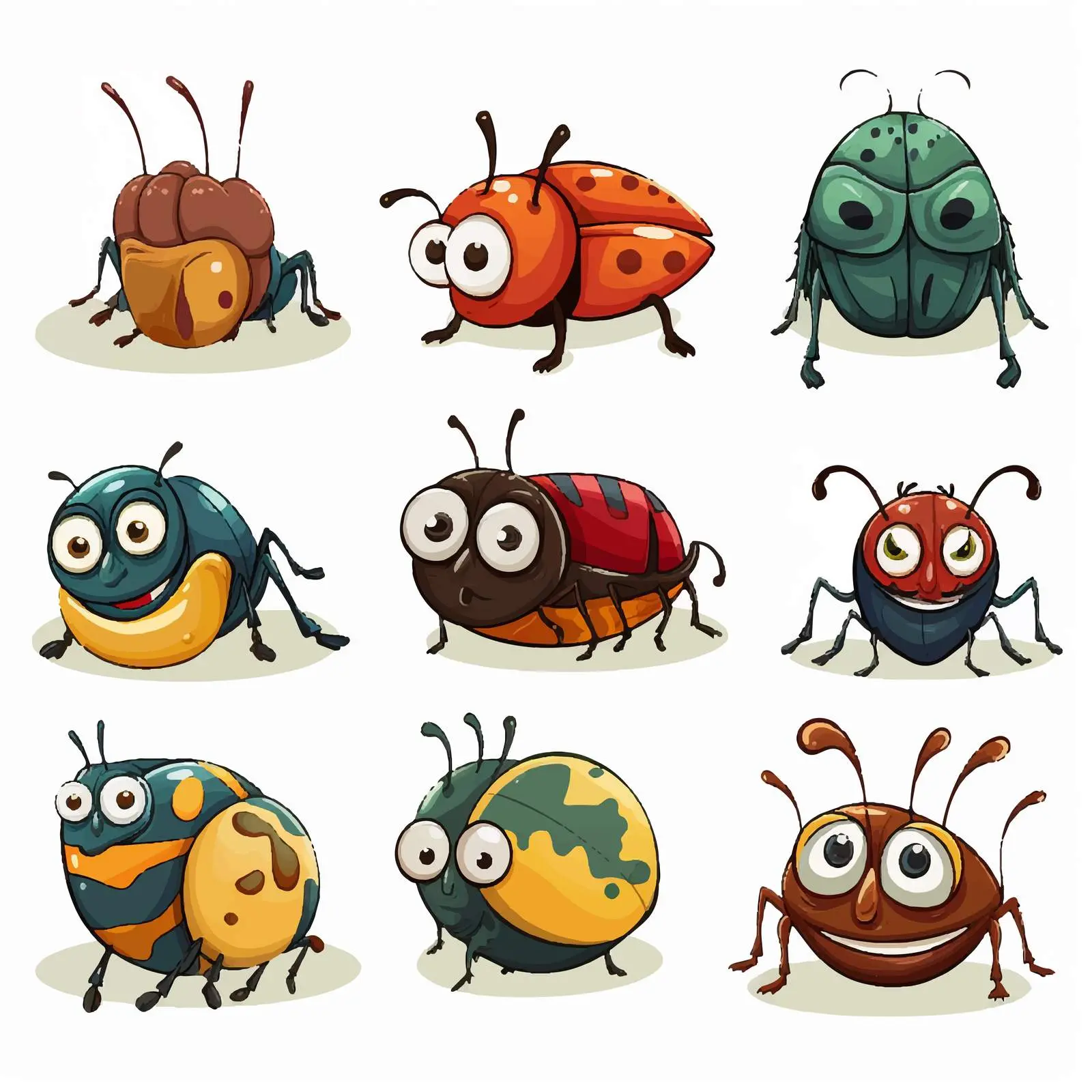 Colorful Cartoon Bugs Group Illustration — free download from Dotvec