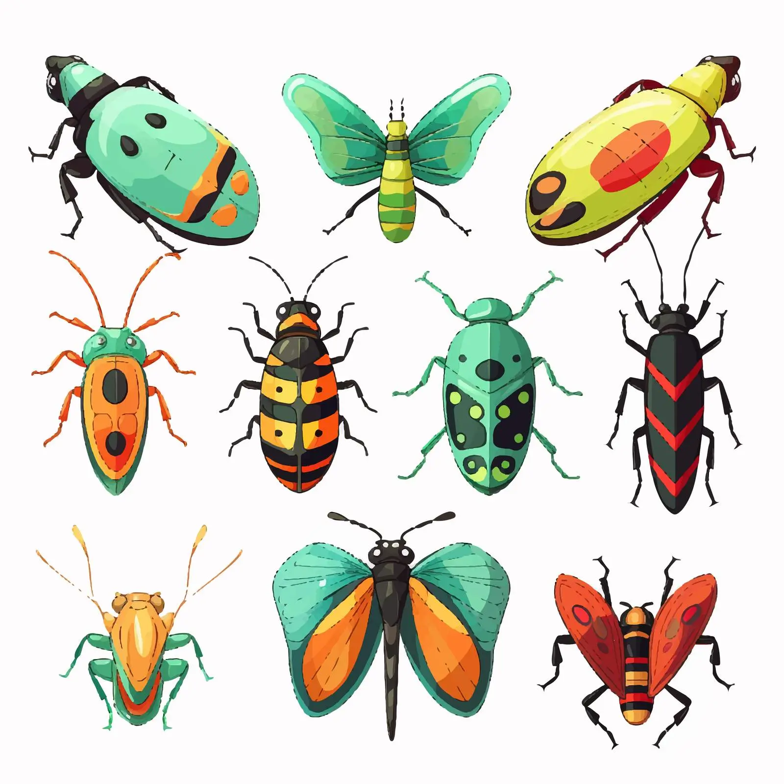 Colorful Cartoon Bugs Vector Illustration — free download from Dotvec