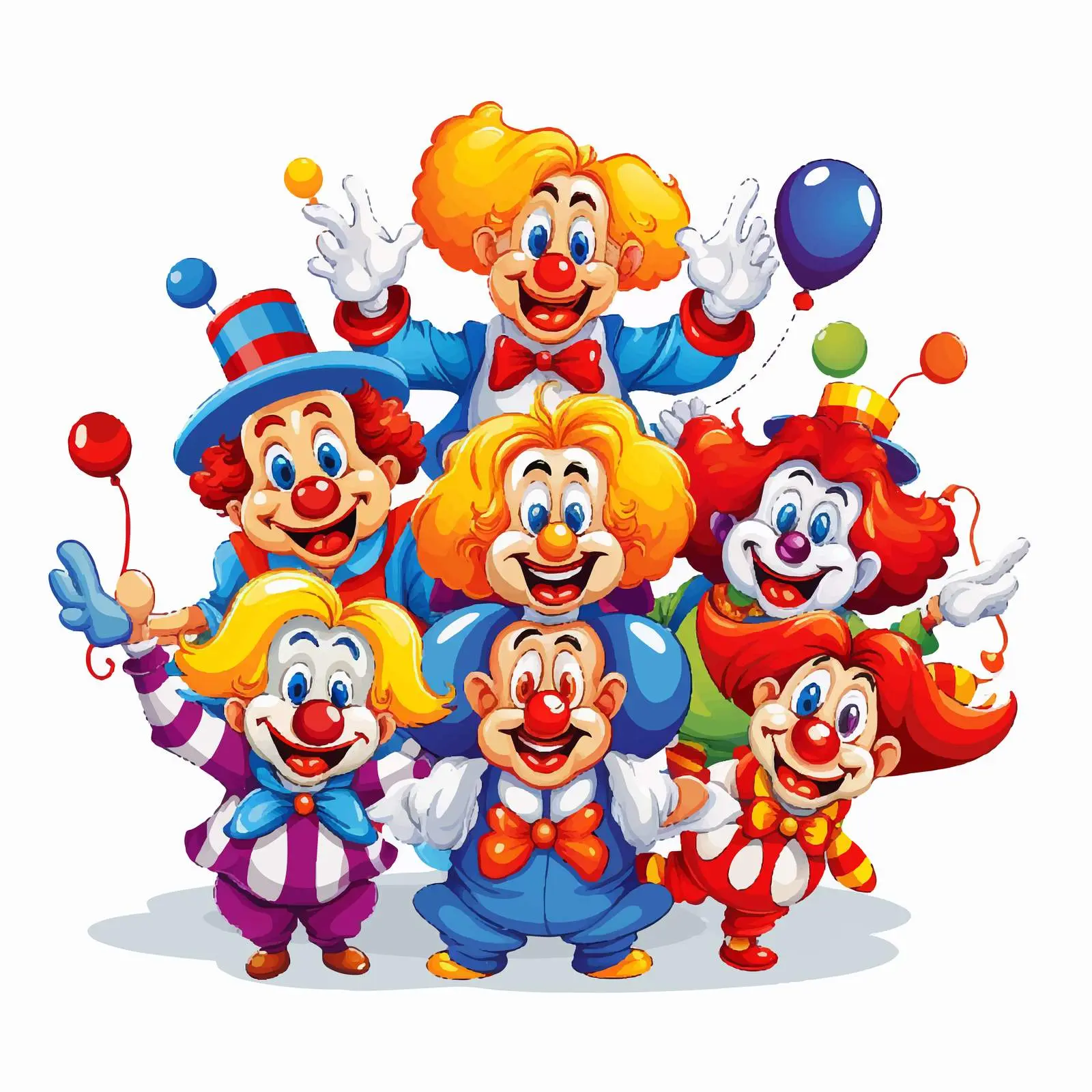 Colorful Clown Group Illustration on White Background — free download from Dotvec