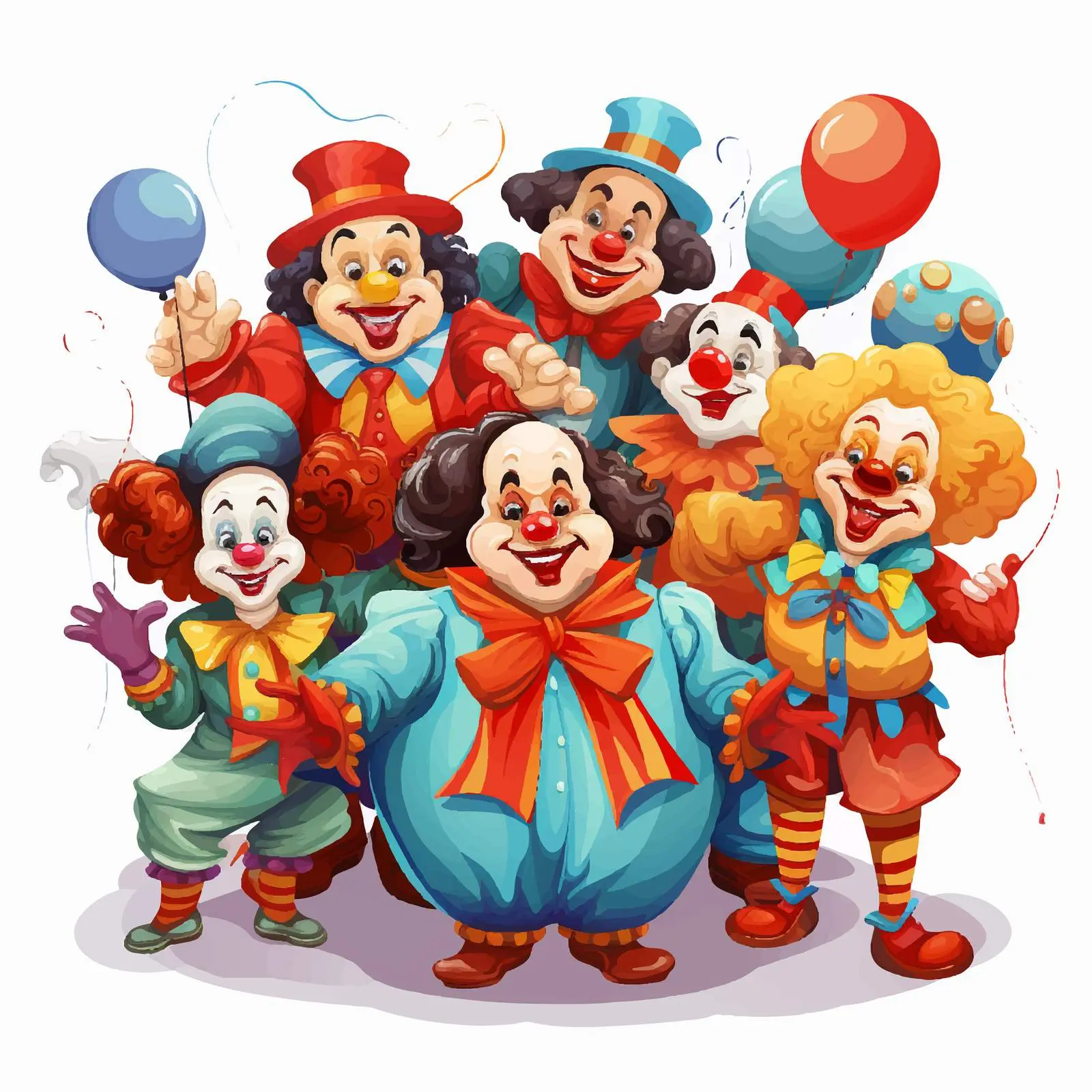 Colorful Clown Group Illustration on White Background – free clown face image from Dotvec
