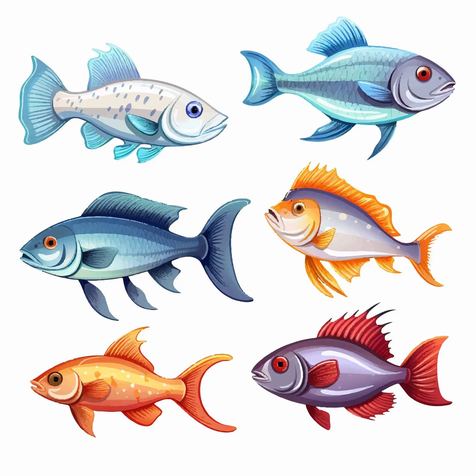 Colorful Group of Fishes on White Background — free download from Dotvec
