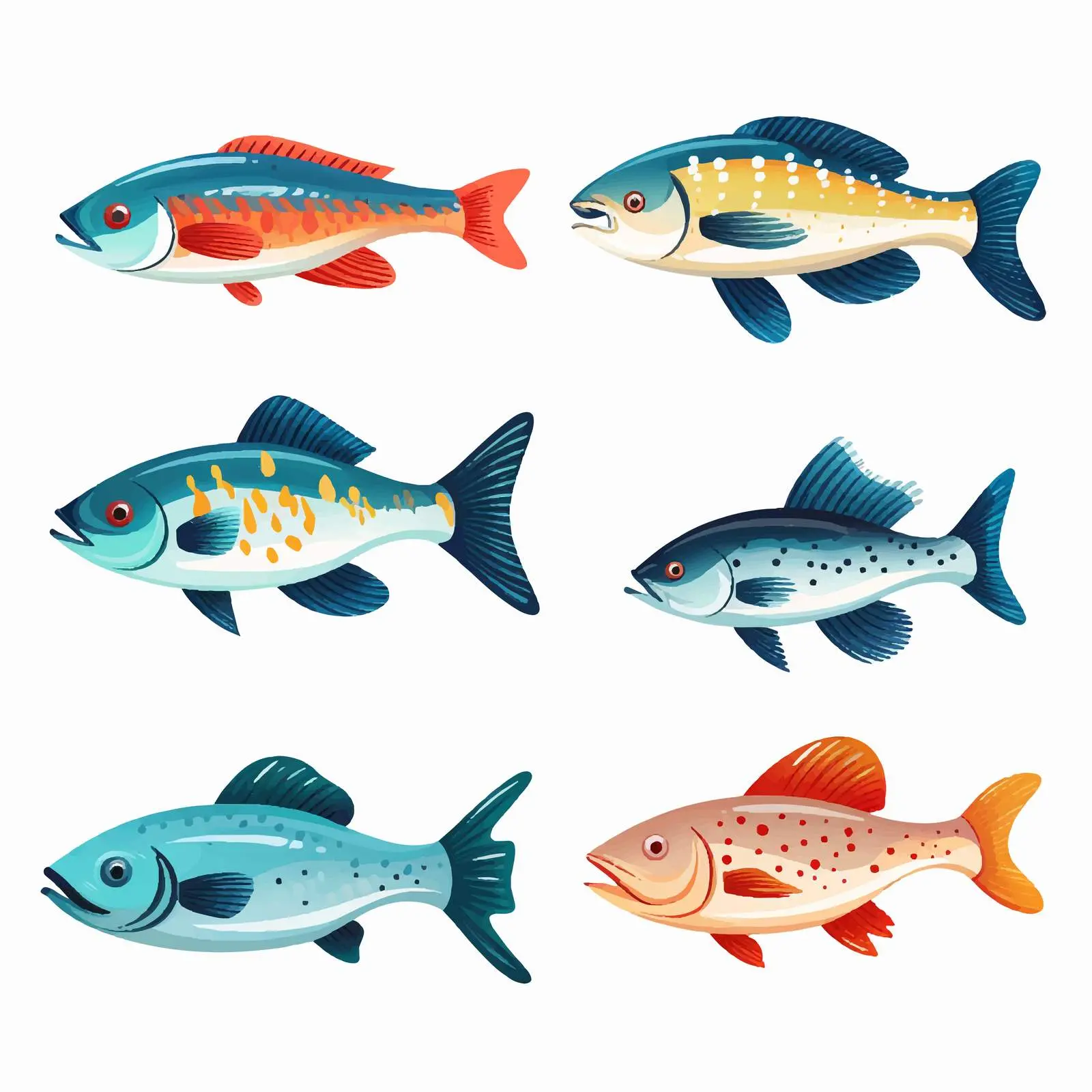 Diverse Fishes Illustration on White Background — free download from Dotvec