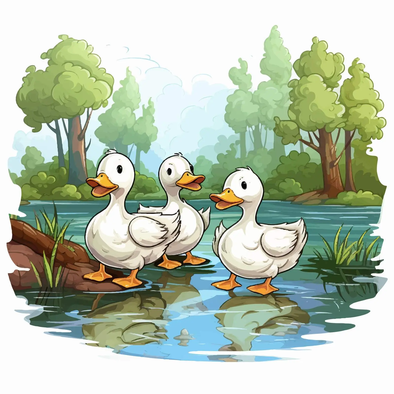 Ducks by the River in a Forest Setting — free download from Dotvec