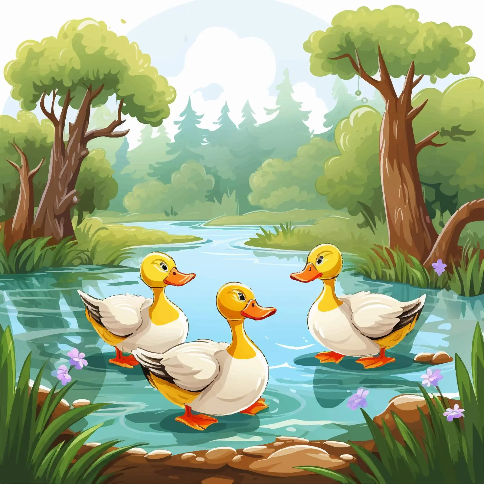 Ducks by the River in a Forest — free download from Dotvec