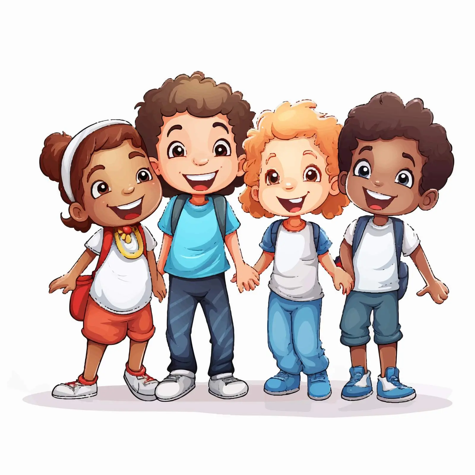 Happy Kids Vector Illustration on White Background – free group activity image from Dotvec
