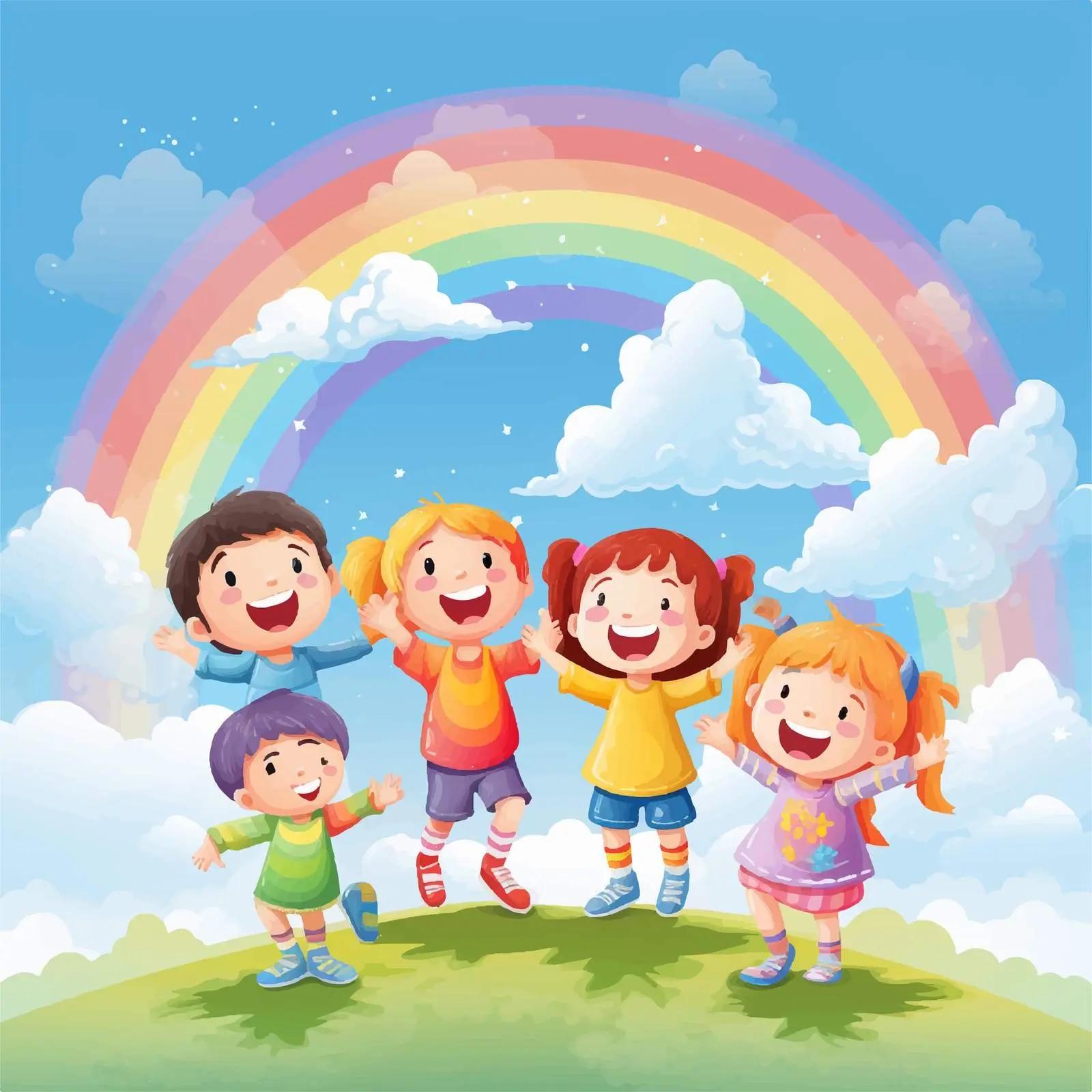 Kids Playing Under a Rainbow in the Sky — free download from Dotvec